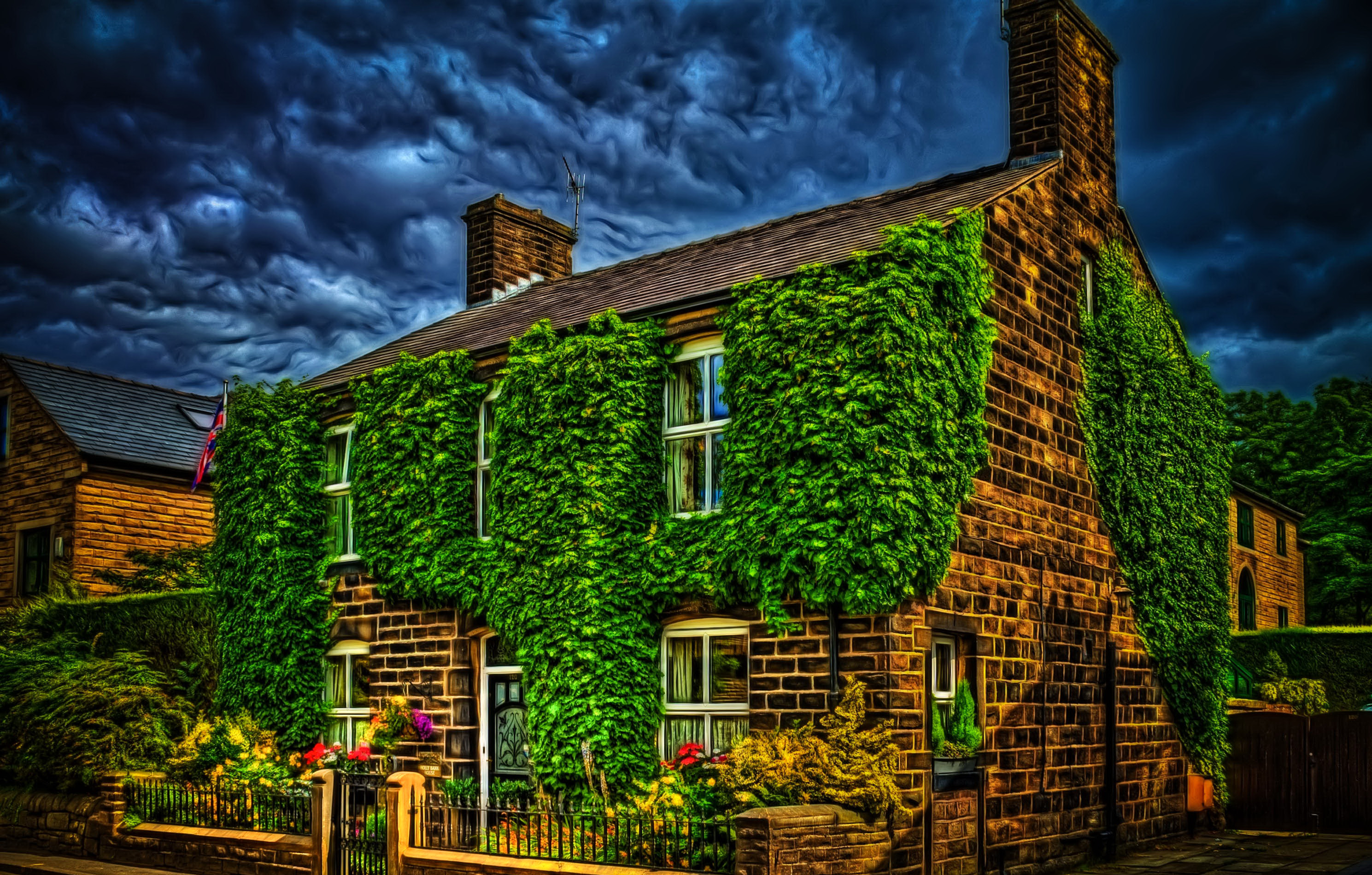 green, england, brick, photography, hdr, architecture, house, leaf, vine HD wallpaper