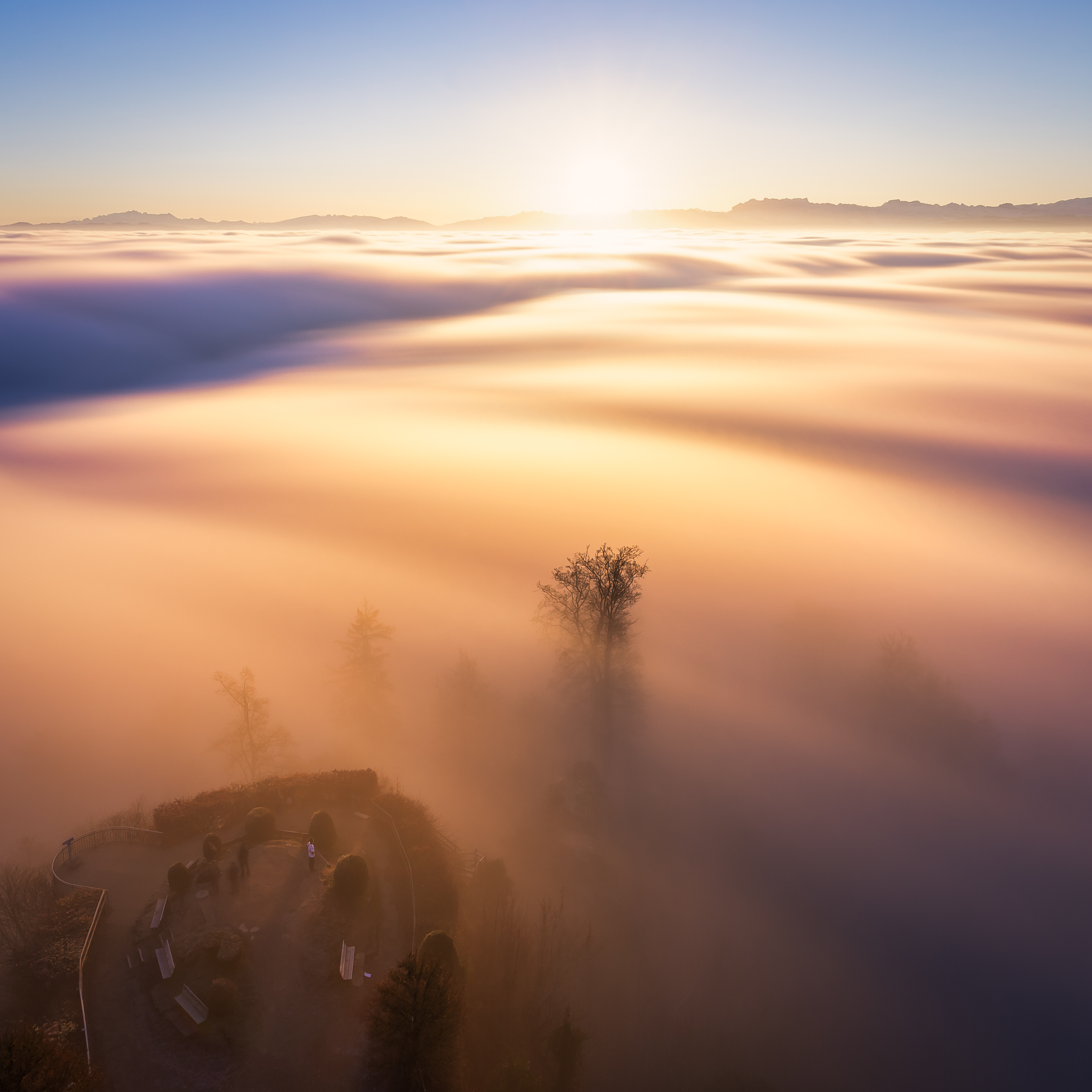 Download mobile wallpaper Dawn, Fog, Clouds, Shine, Nature, Light for free.