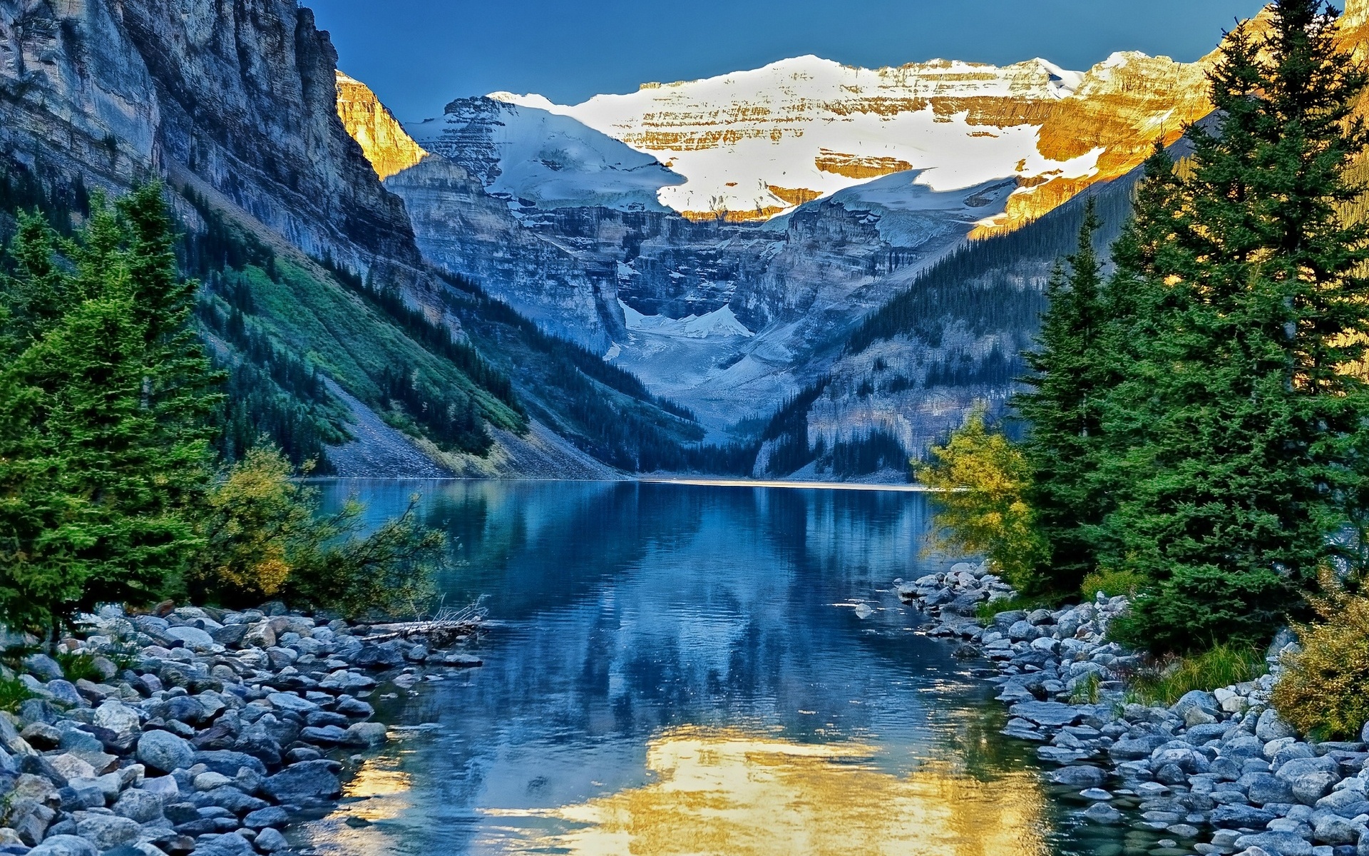 582637画像をダウンロード地球, 反射, アルバータ州, バンフ国立公園, カナダ, レイク ルイーズ, 湖, 山-壁紙とスクリーンセーバーを無料で