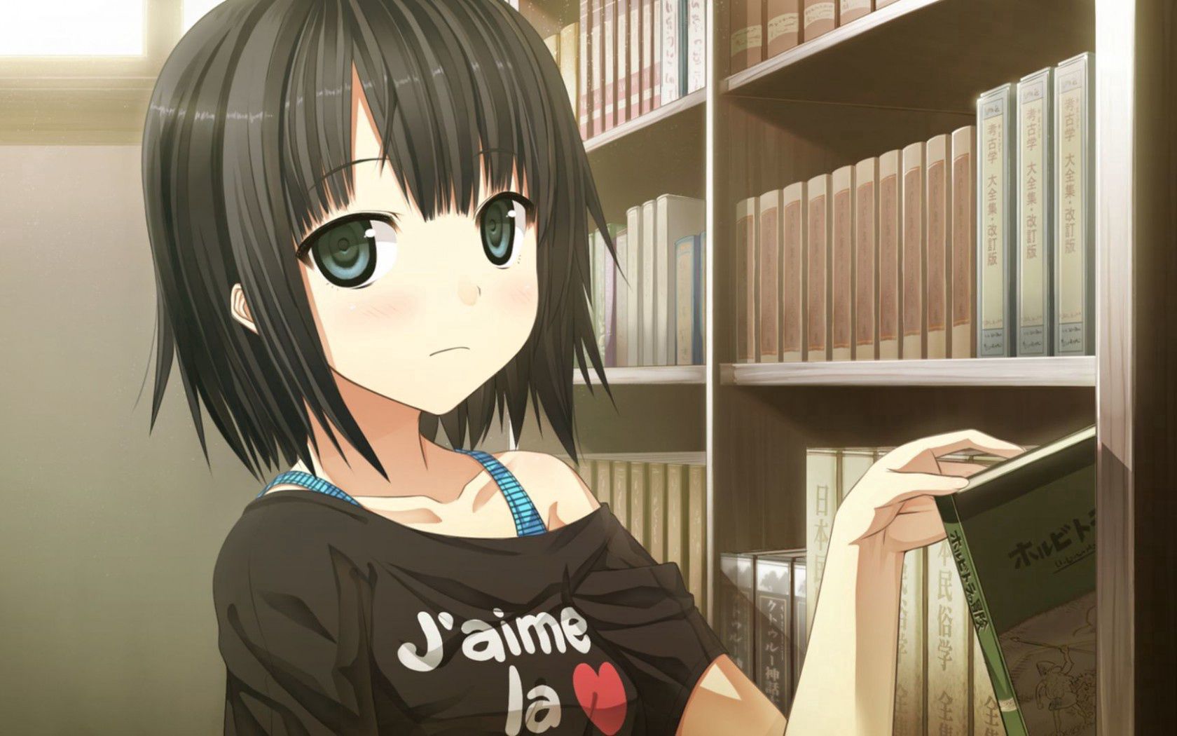 Laden Sie das Bücher, Bibliothek, Mädchen, Anime-Bild kostenlos auf Ihren PC-Desktop herunter