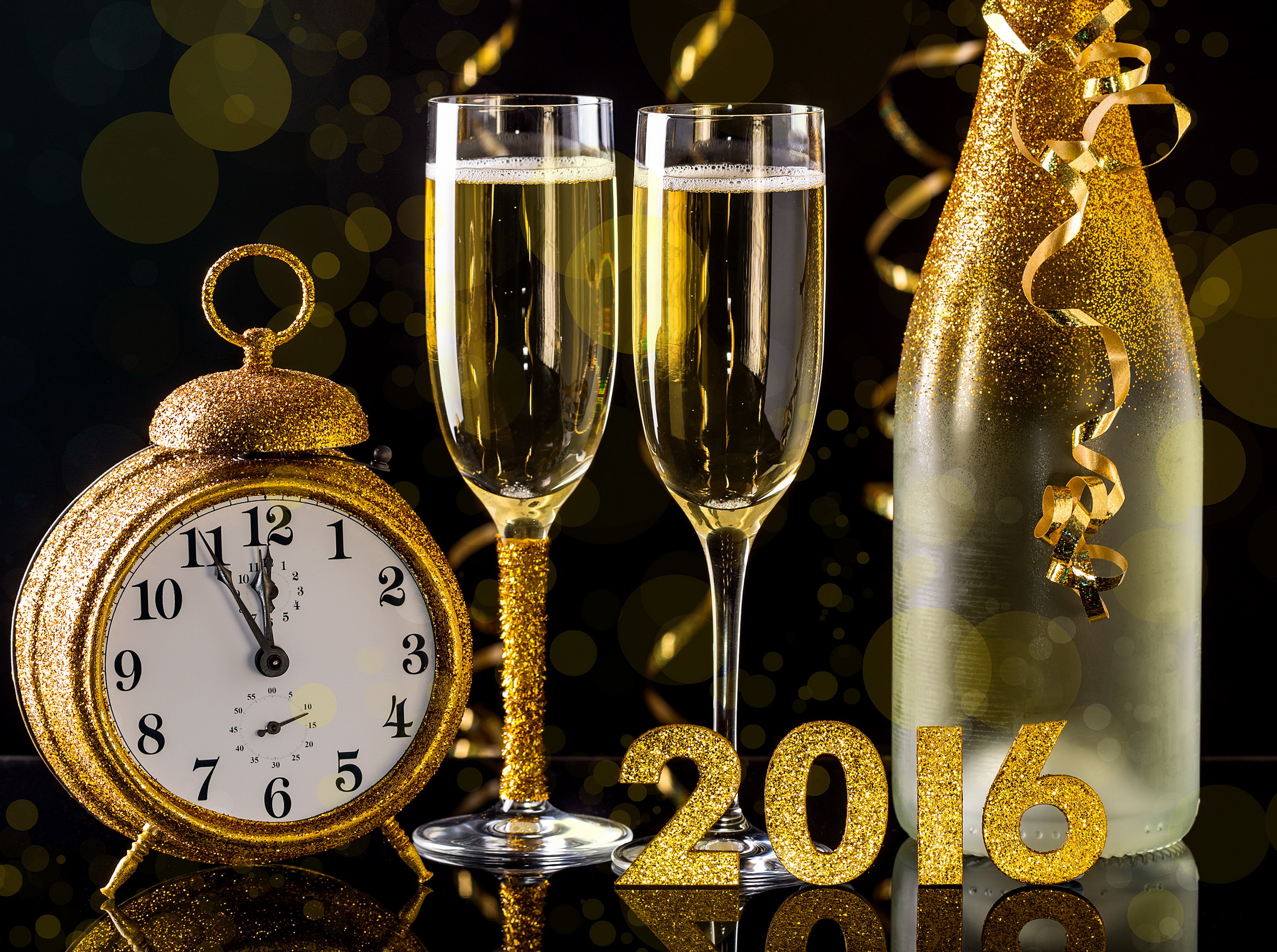 722017画像をダウンロードホリデー, 2016年新年, ボトル, シャンパン, 時計, ガラス, 新年-壁紙とスクリーンセーバーを無料で