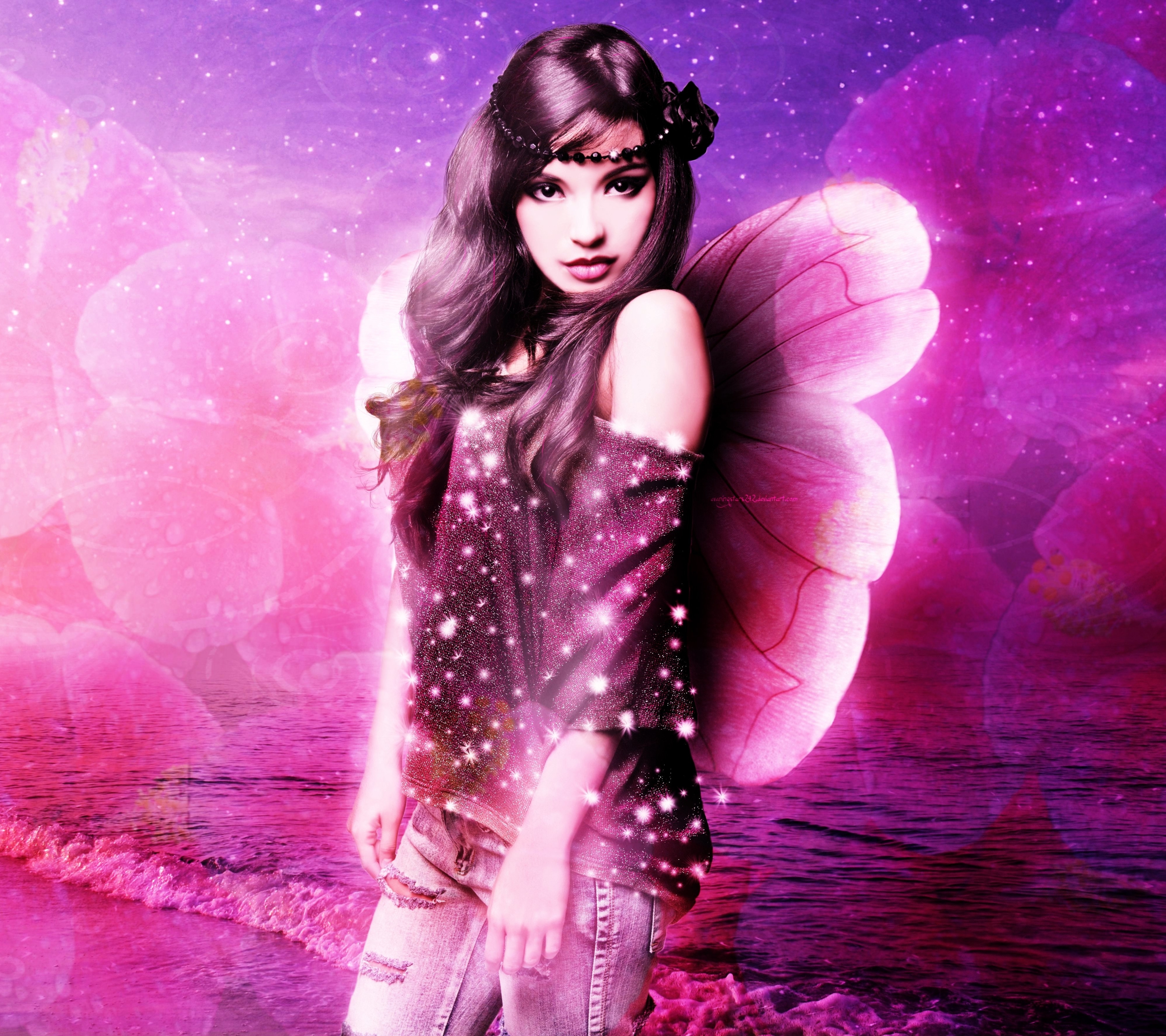 Mobile wallpaper Fantasy Pink Purple Wings Fairy 1244328 download the  picture for free