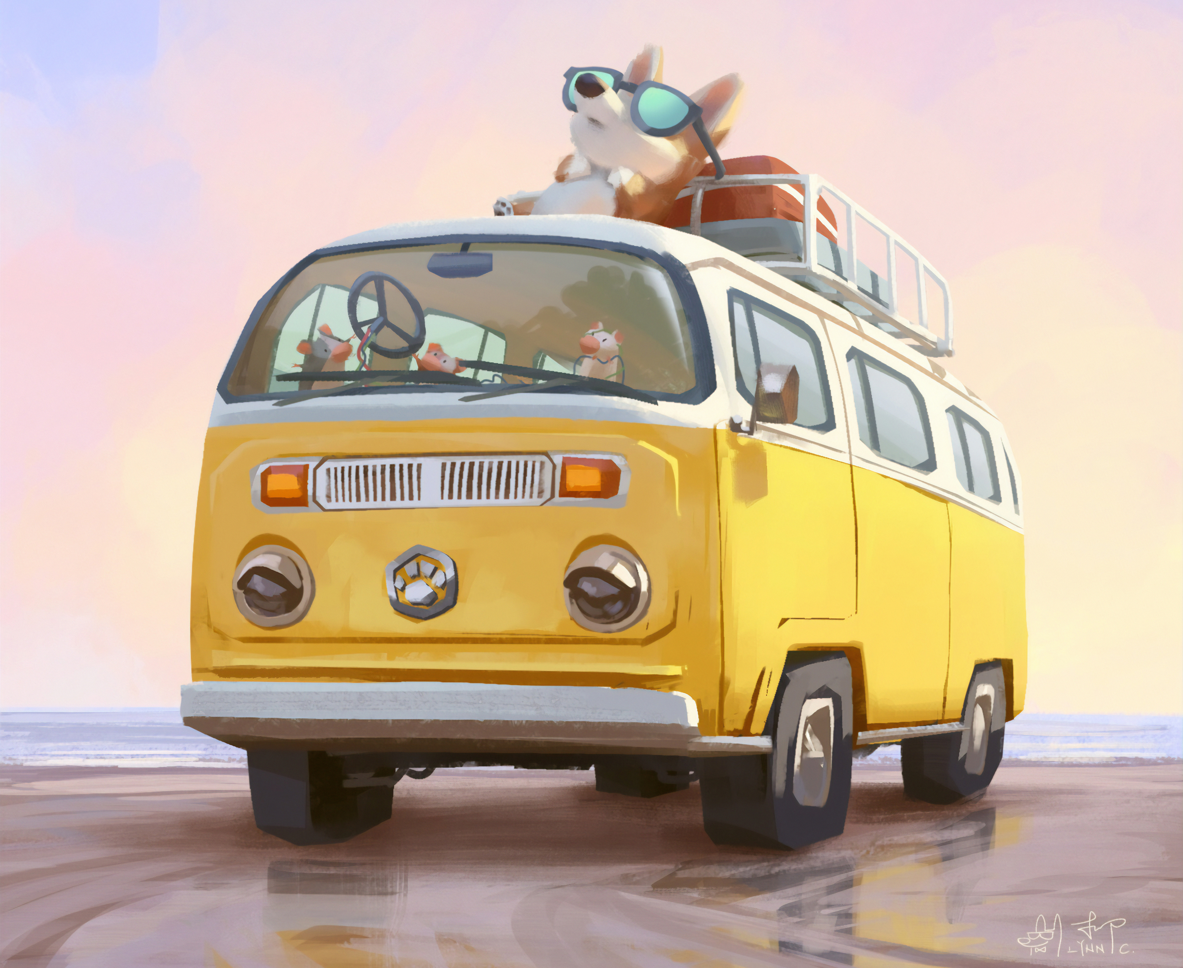 vehicles, artistic, car, dog, van, volkswagen phone background