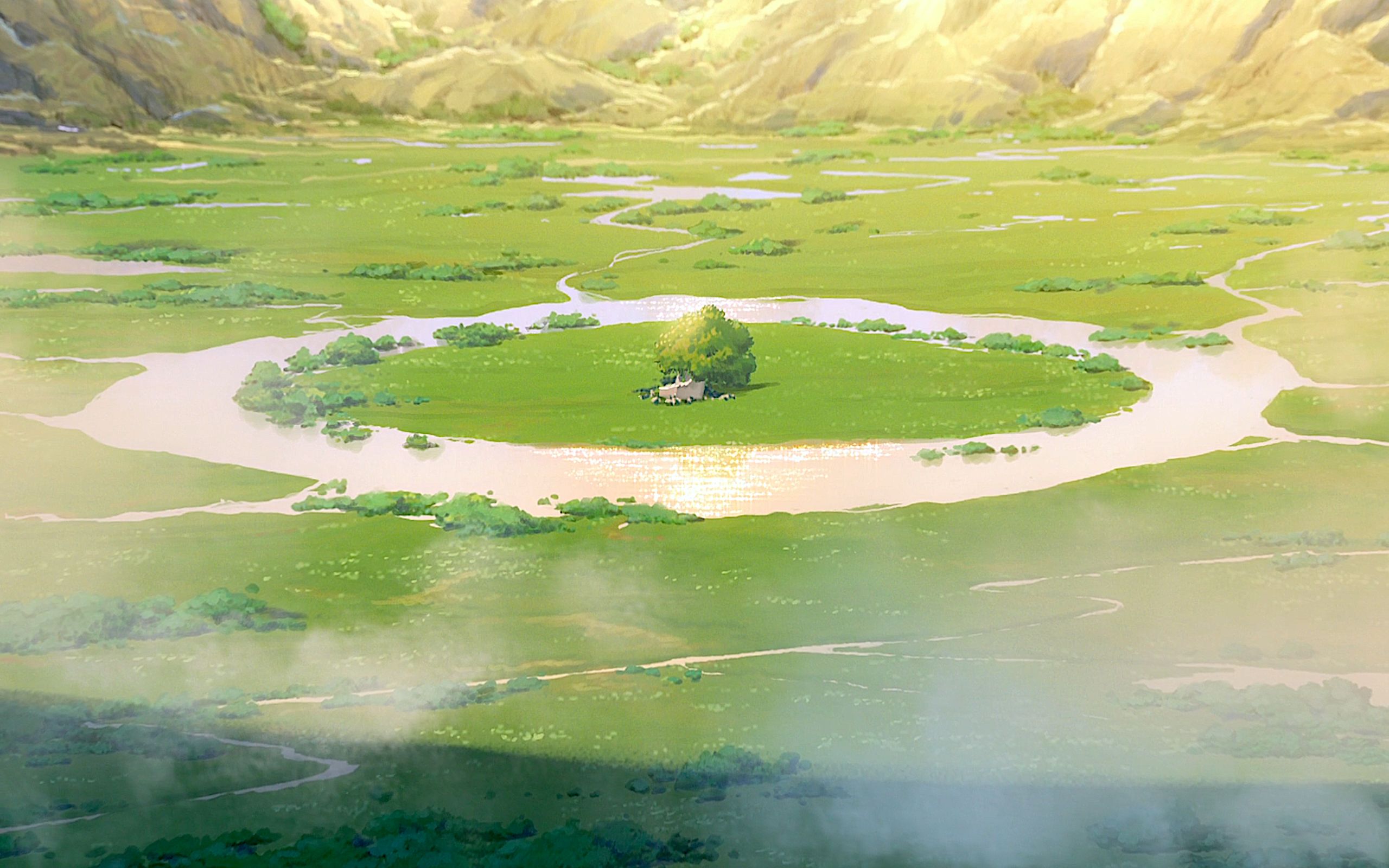 vertical wallpaper tree, anime, your name, crater, grass, kimi no na wa, water