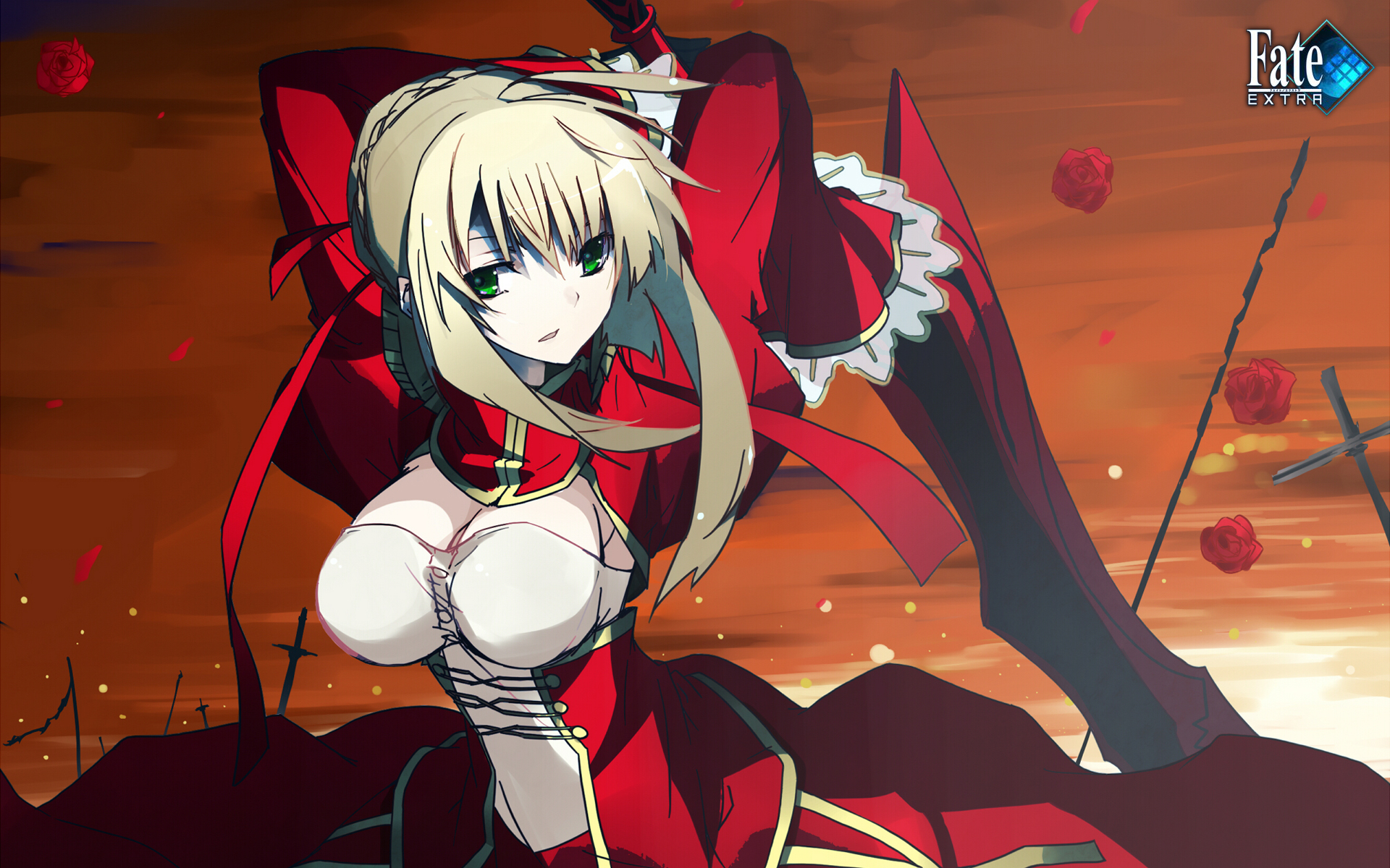 anime, fate/extra, red saber, fate series cellphone