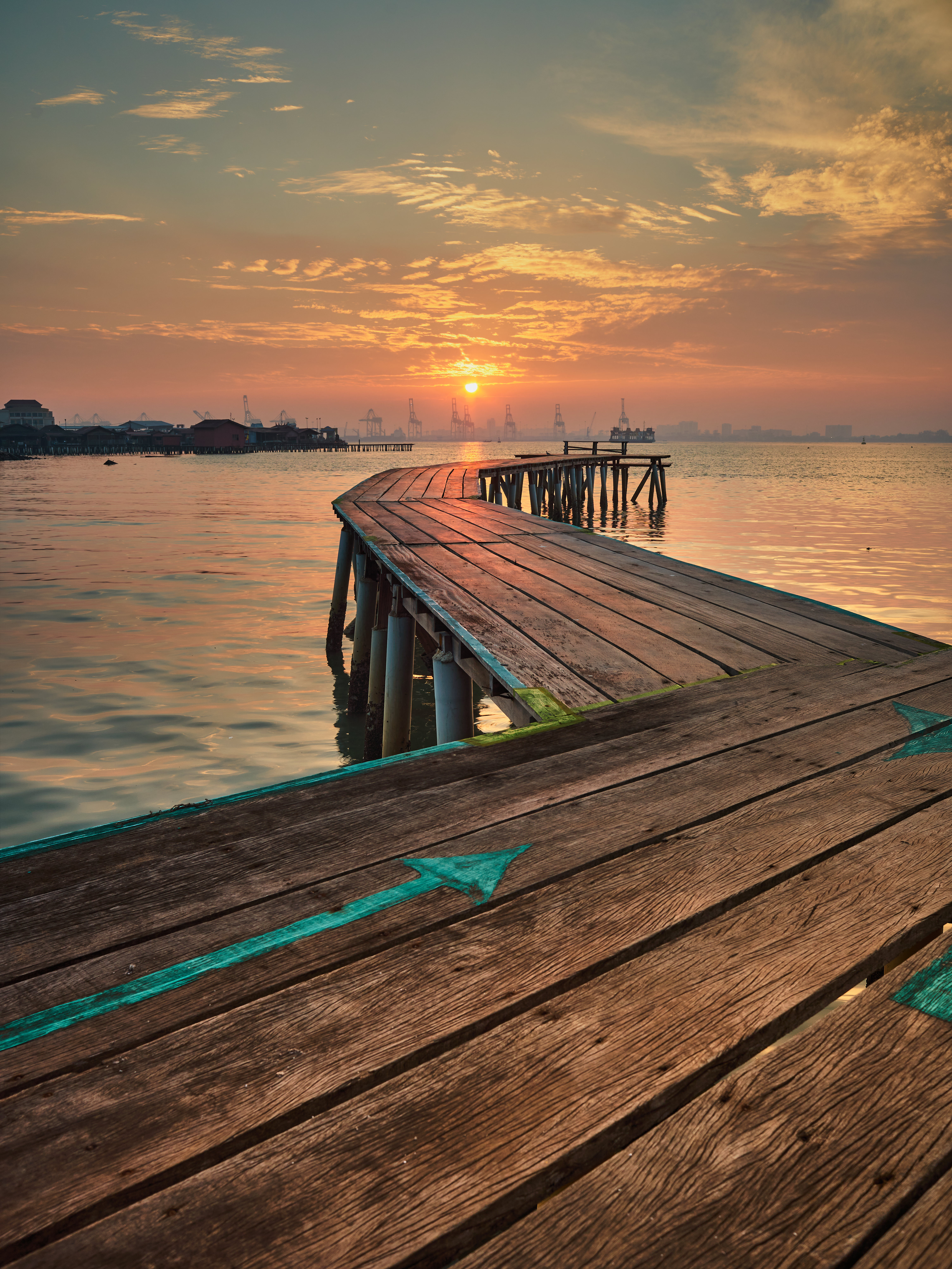 port, nature, sunset, pier, wood, wooden Phone Background