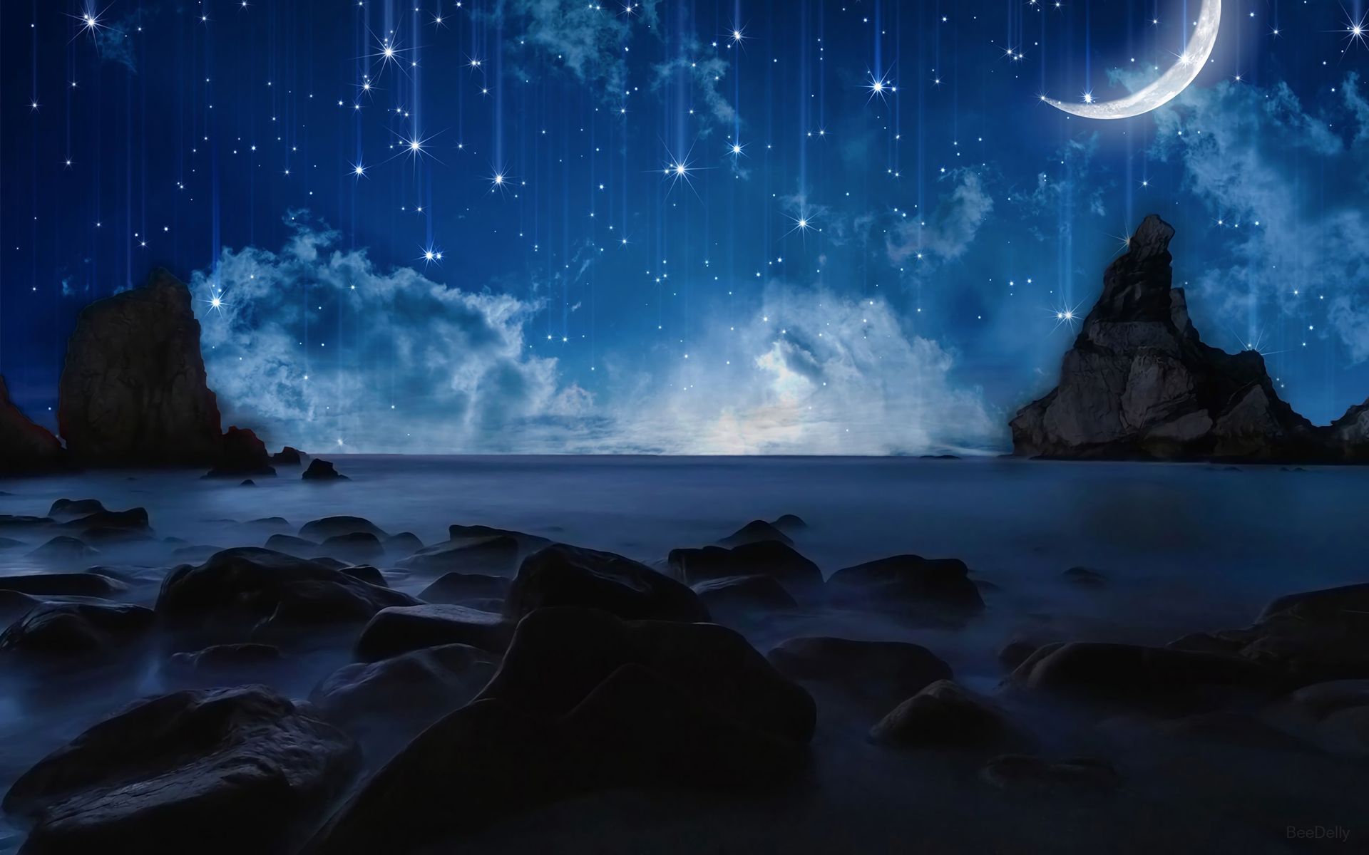 небо и море ночью