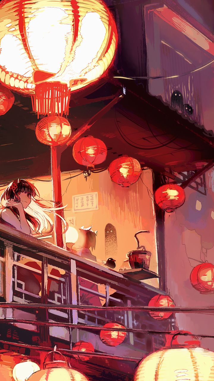 Anime festival, lanterns, traditional buildings, scenic, boy, Anime, HD  wallpaper | Peakpx