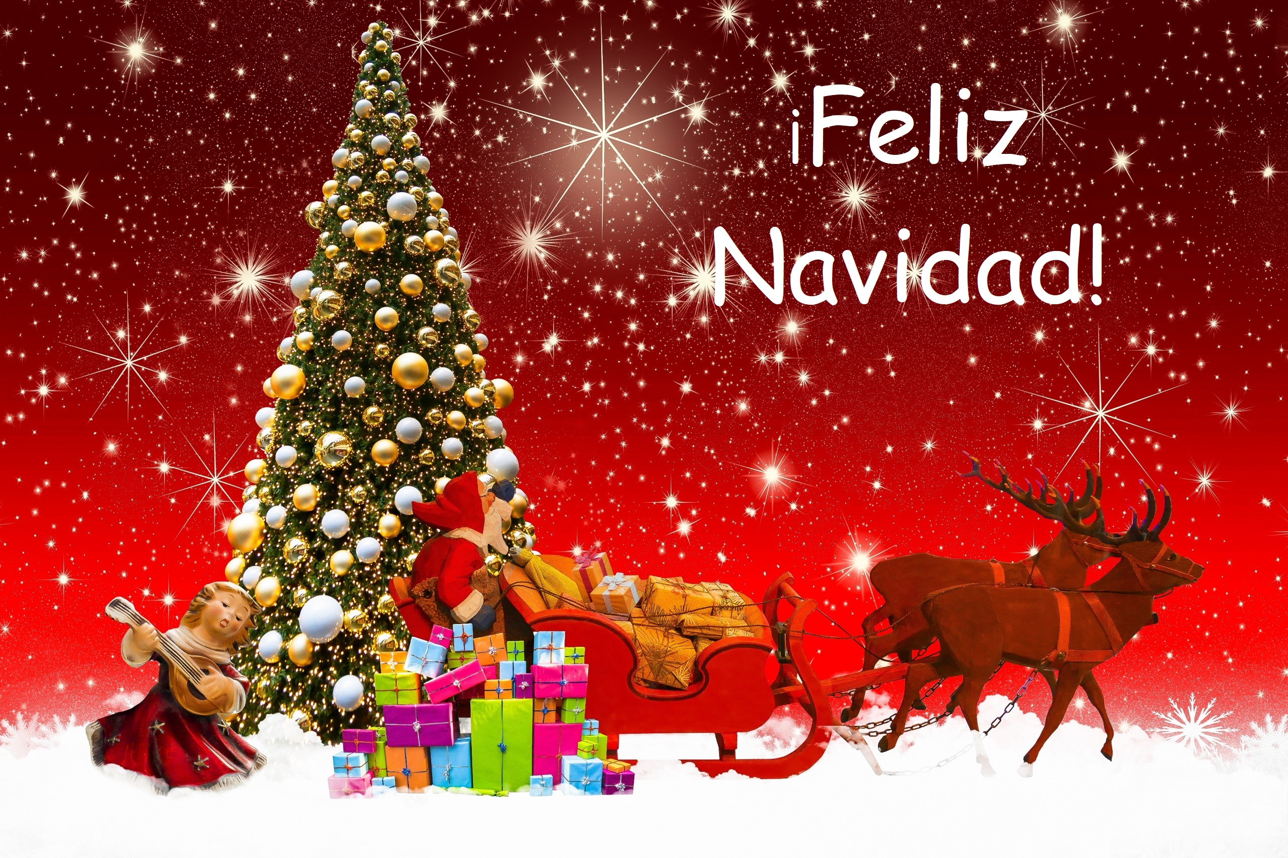 reindeer, holiday, christmas, christmas tree, gift, merry christmas, santa, sled wallpaper for mobile