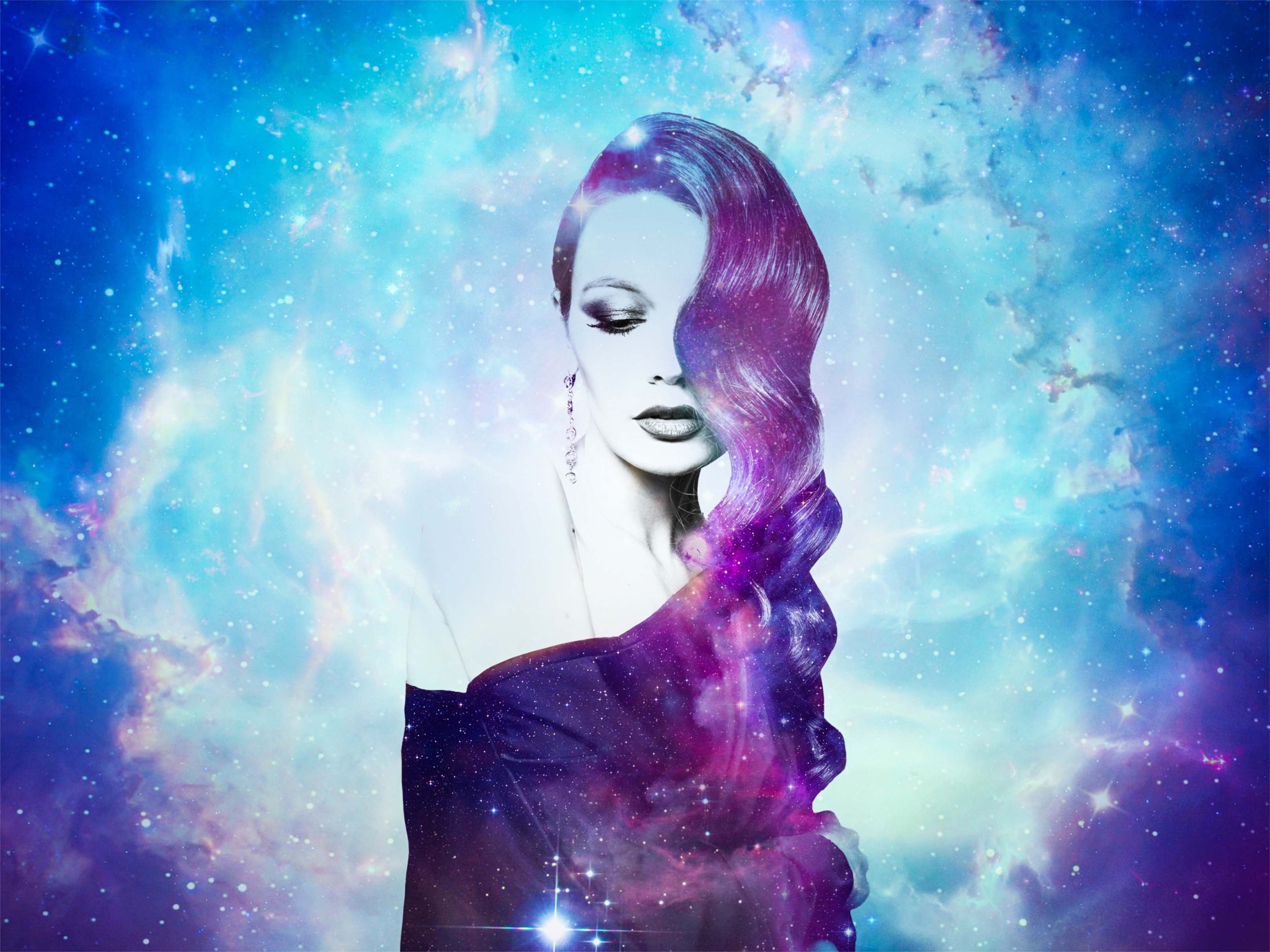 art, galaxy, girl, space, cosmic, photo manipulation 5K