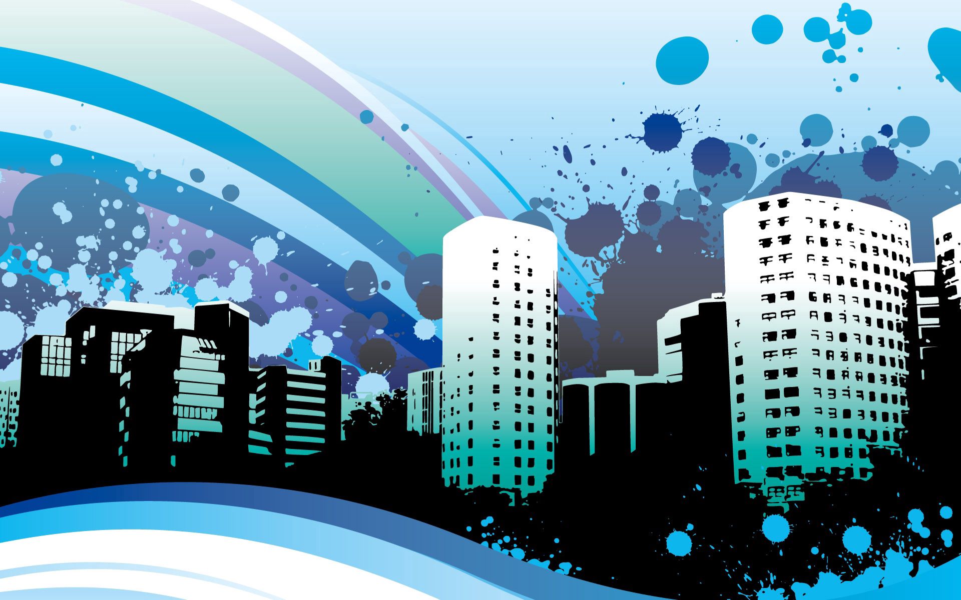 Download mobile wallpaper Building, City, Paint, Rainbow, Vector for free.