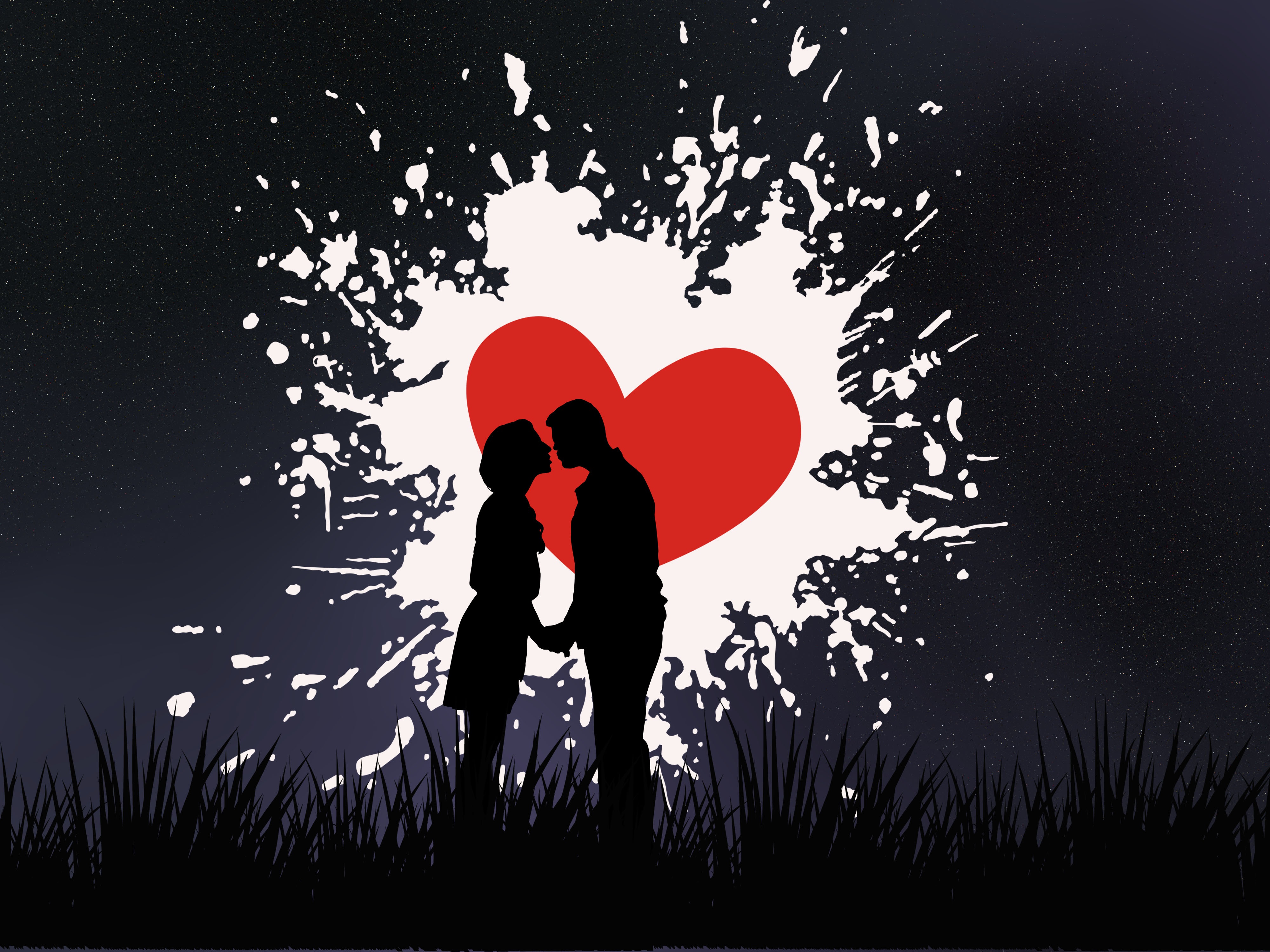 silhouettes, heart, love, pair, couple, kiss HD wallpaper