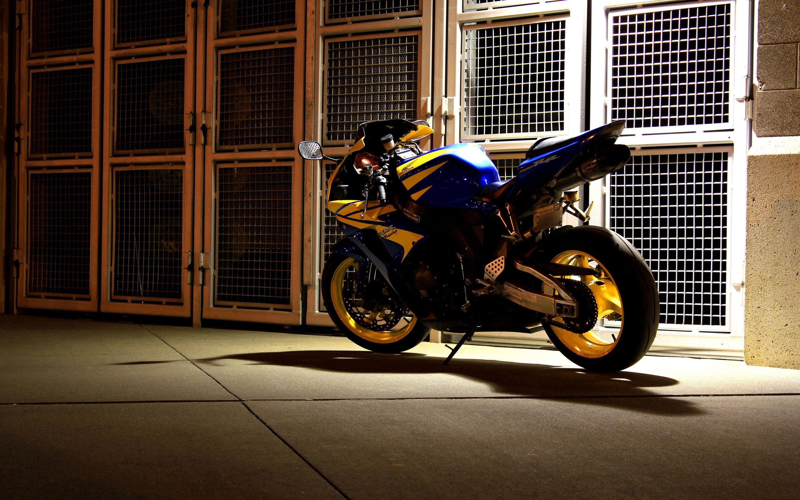 Download mobile wallpaper Yard, Courtyard, Motorcycle, Night, Motorcycles for free.