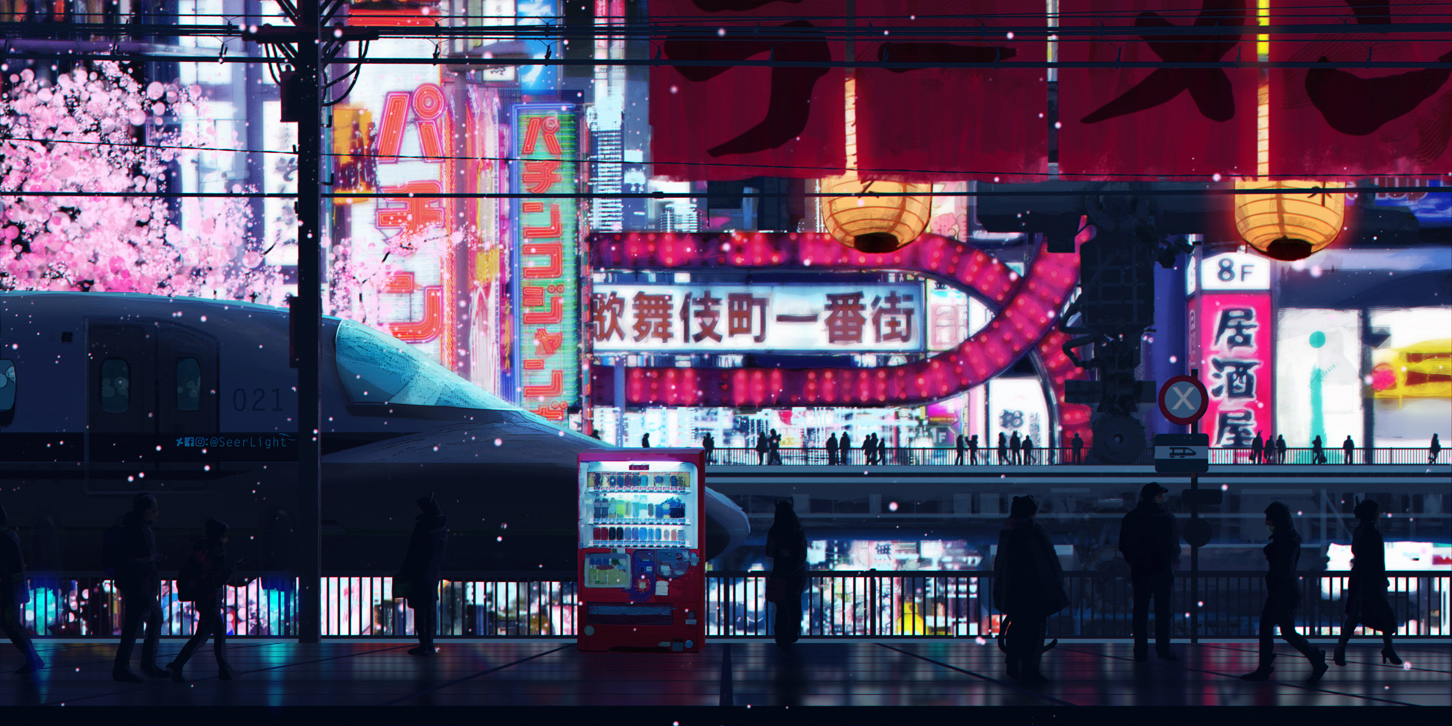 street, people, anime, city QHD