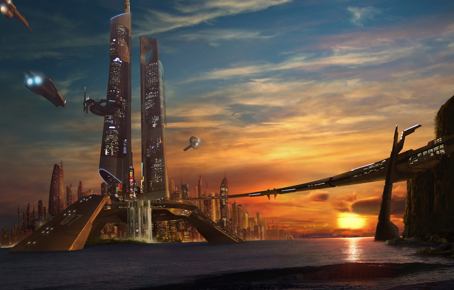 sci fi, city, spaceport, spaceship, vehicle phone wallpaper