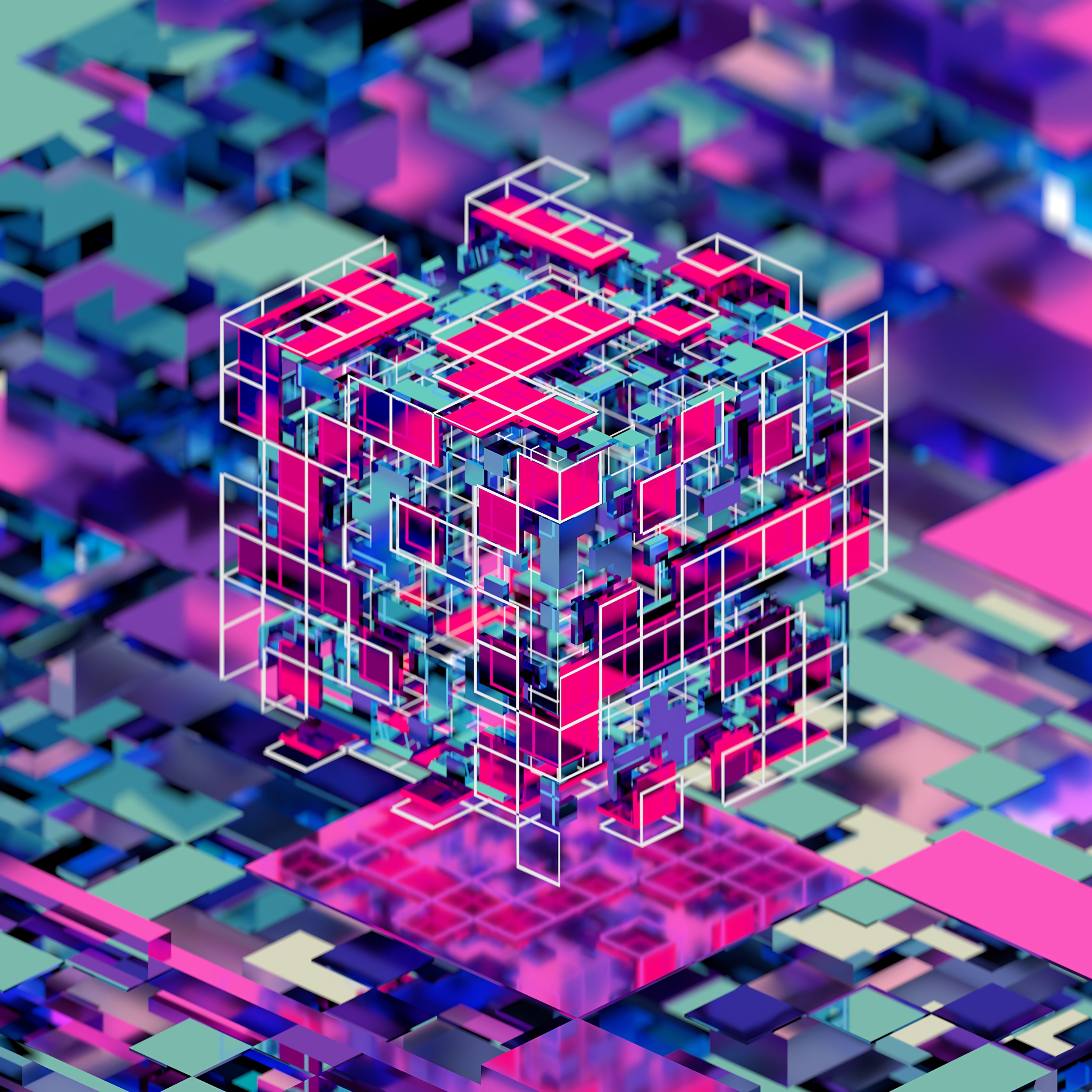 Download mobile wallpaper Motley, Multicolored, Cube, Volume, 3D for free.