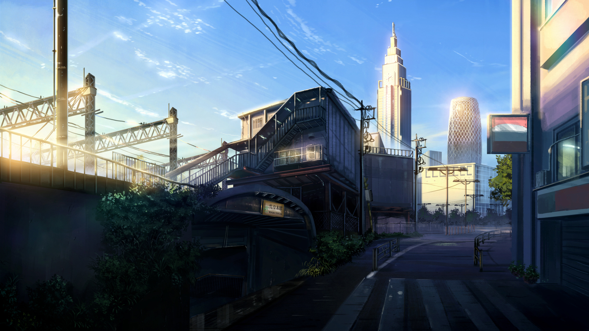 Anime landscape, cityscape, scenic, sunset, anime girl, Anime, HD wallpaper