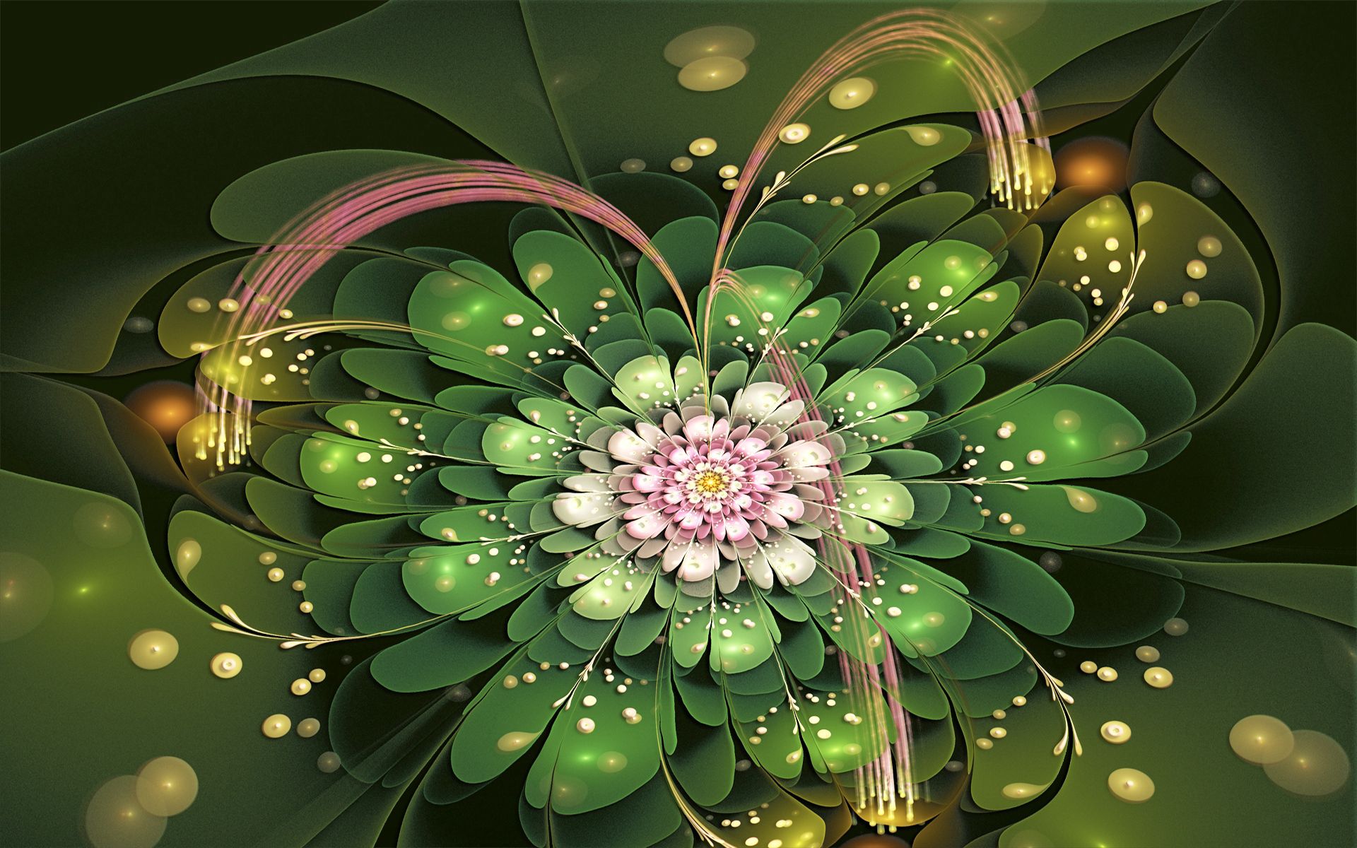 fractal, petals, flower, abstract, pink, green cellphone