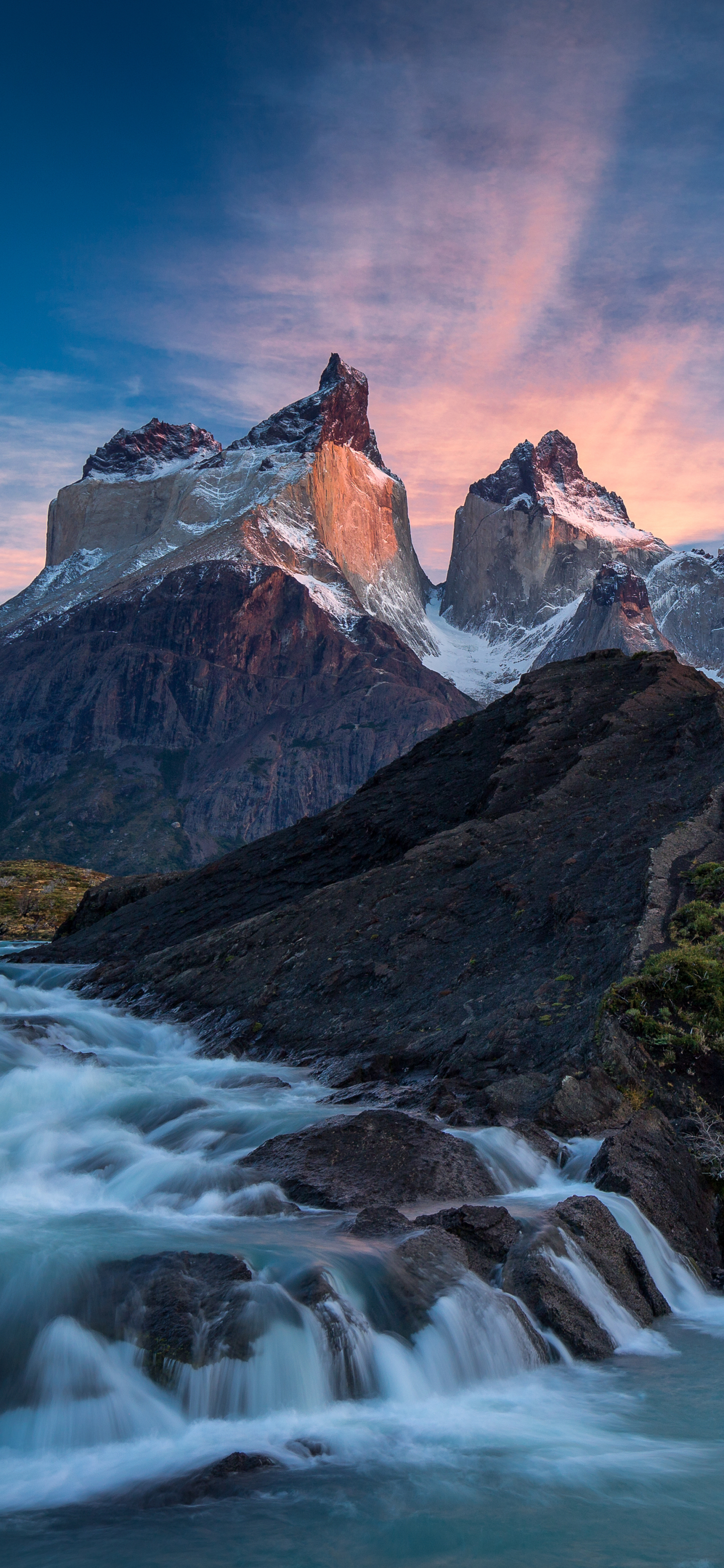 patagonia, earth, torres del paine, waterfall, chile, mountain, landscape, mountains