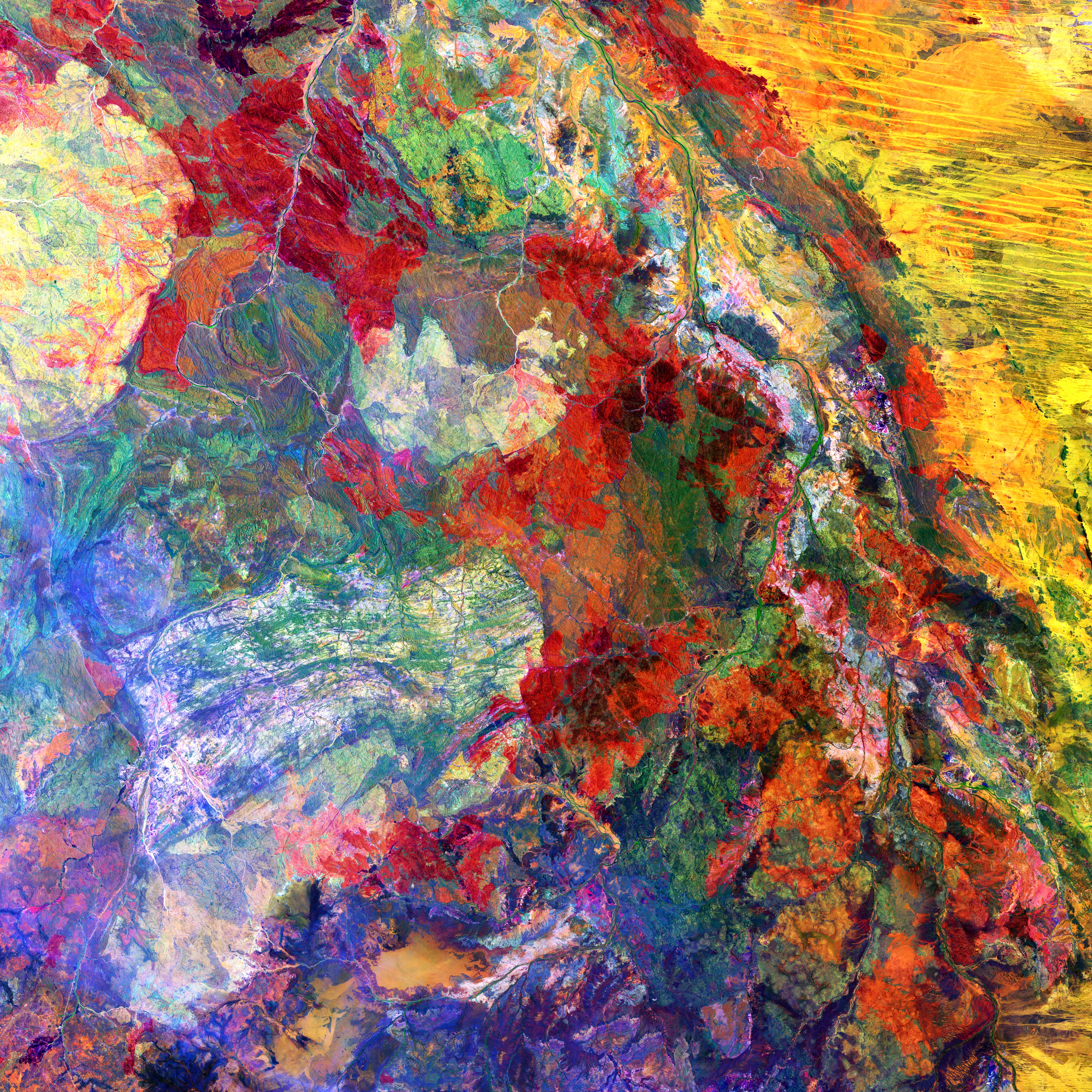 Download mobile wallpaper Land, View From Above, Spots, Motley, Multicolored, Stains, Abstraction, Earth, Abstract for free.