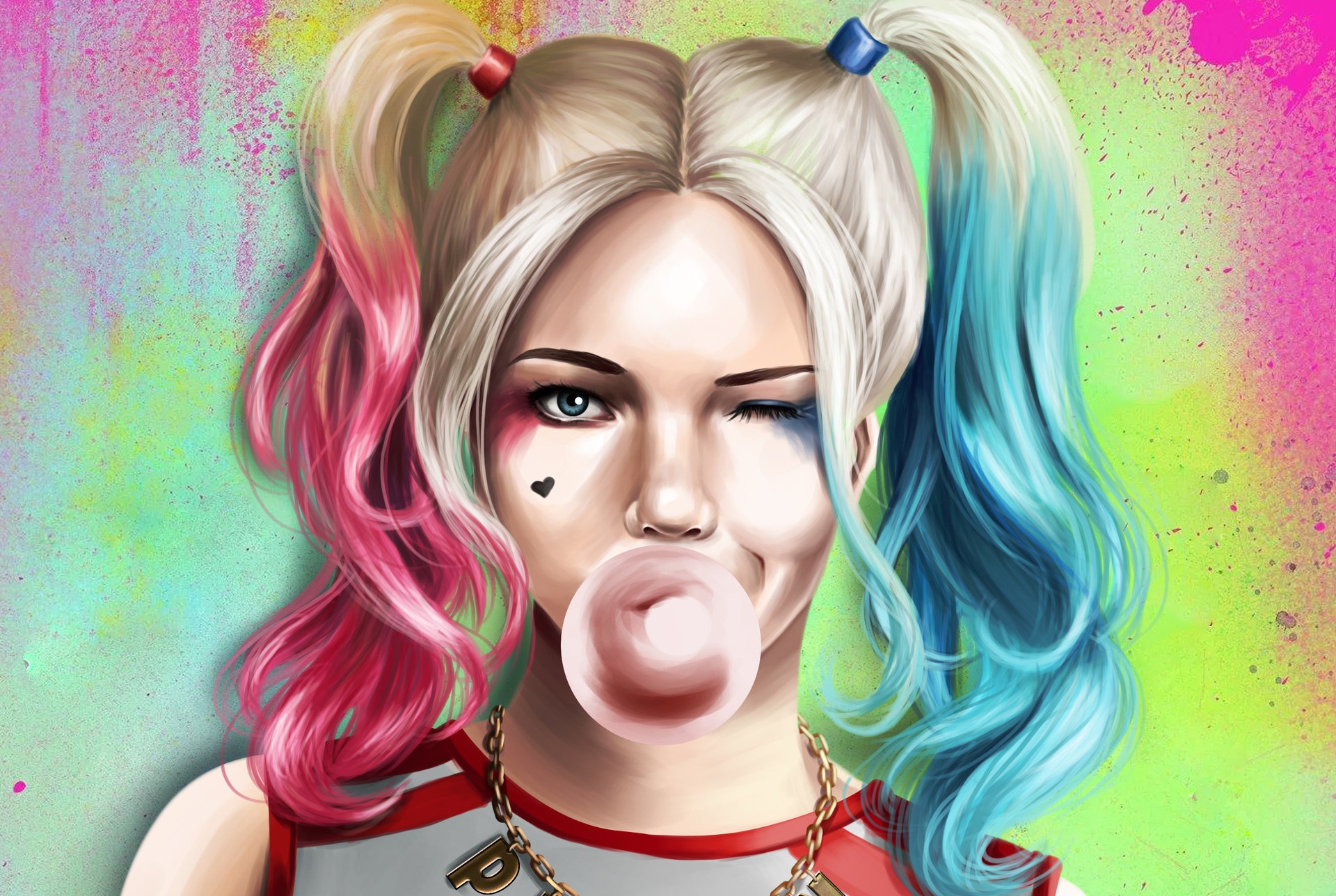 dc comics, harley quinn, suicide squad, movie, twintails, two toned hair, wink UHD
