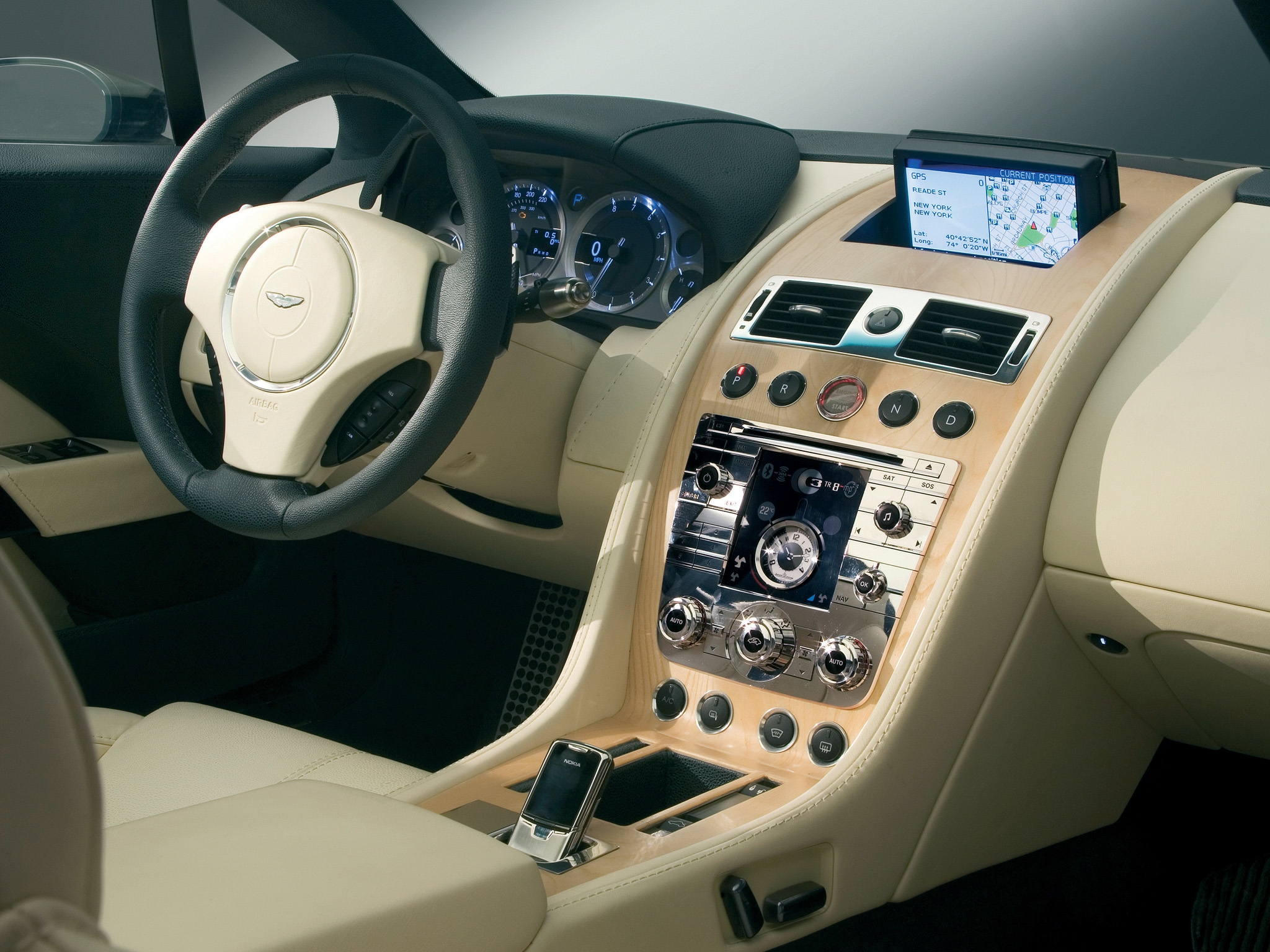 speedometer, steering wheel, salon, interior, aston martin, cars, rudder, concept car, 2006, rapide, beige HD wallpaper