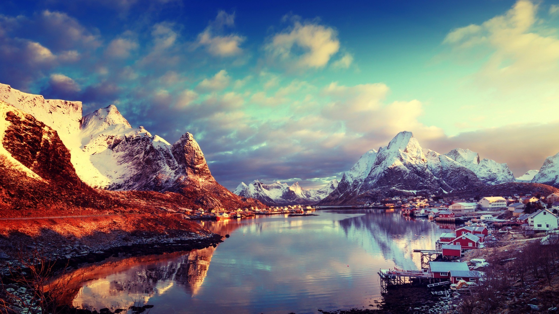 norway, photography, lofoten, lake, mountain, reine, snow lock screen backgrounds