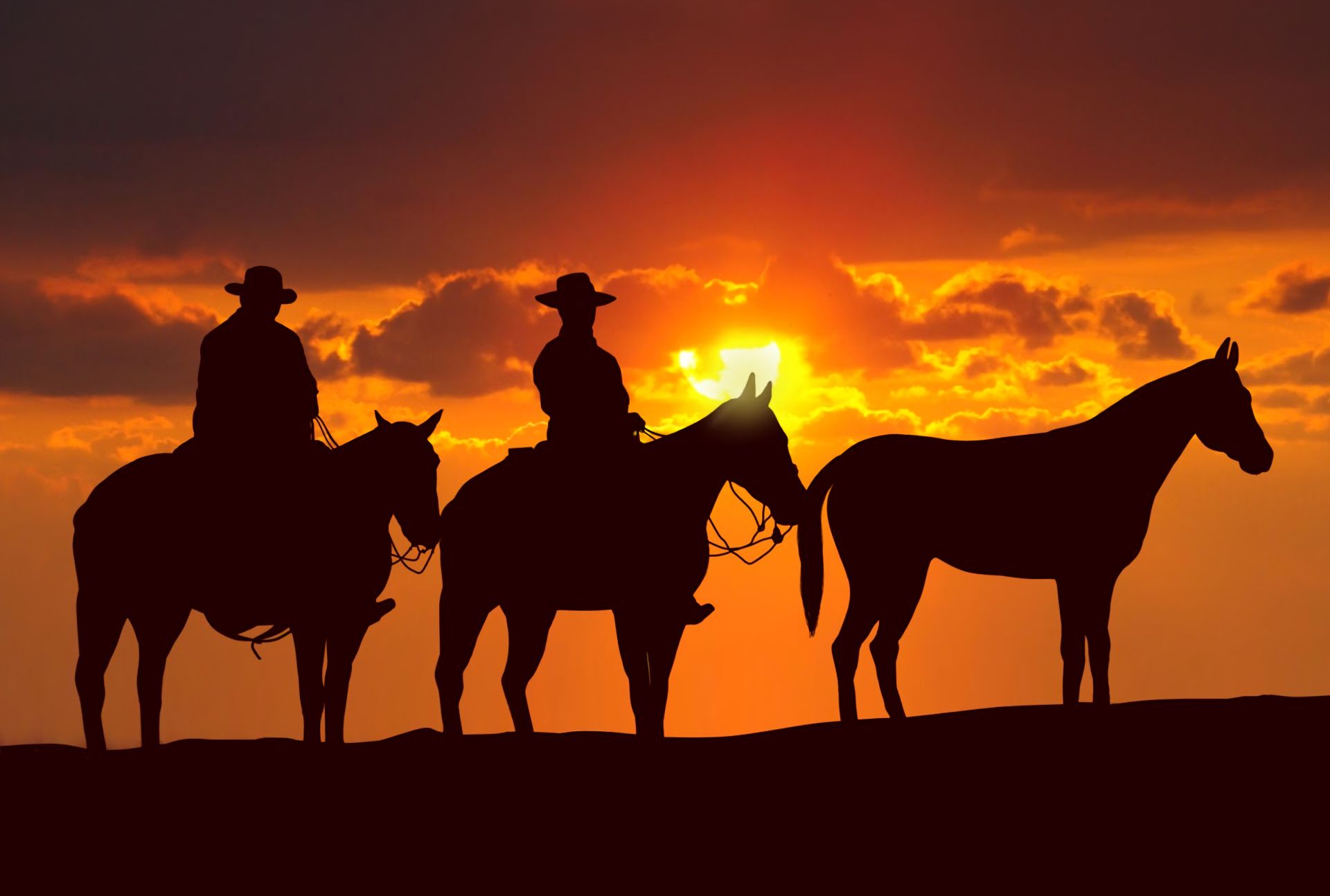 cowboy, photography, horse, silhouette, sunset