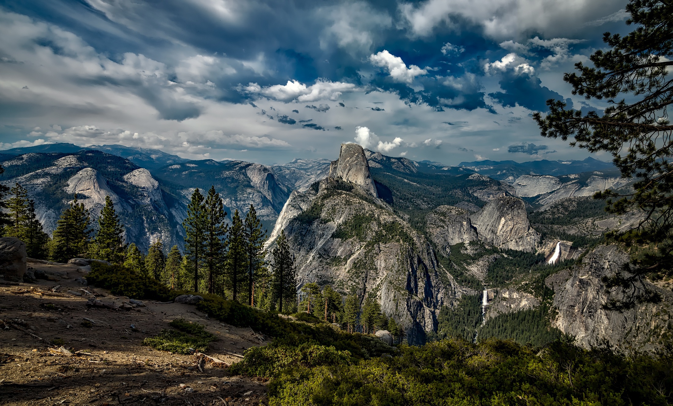 national park, earth, yosemite national park, cloud, forest, landscape, mountain, nature, panorama, usa QHD