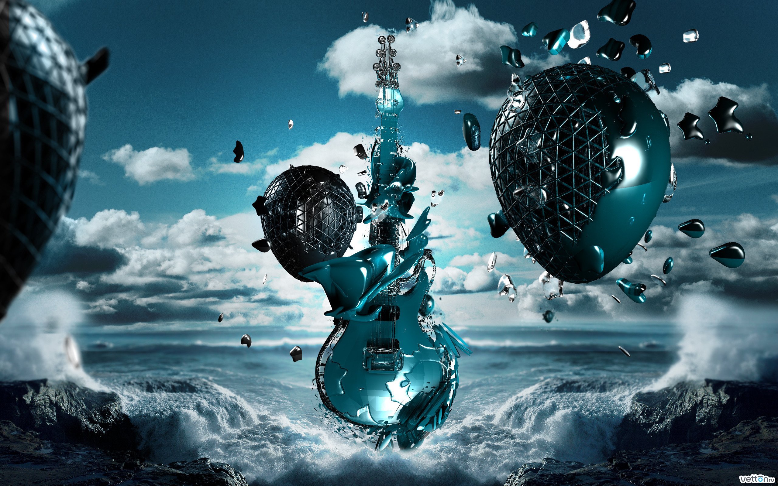music, guitars, art, turquoise download HD wallpaper