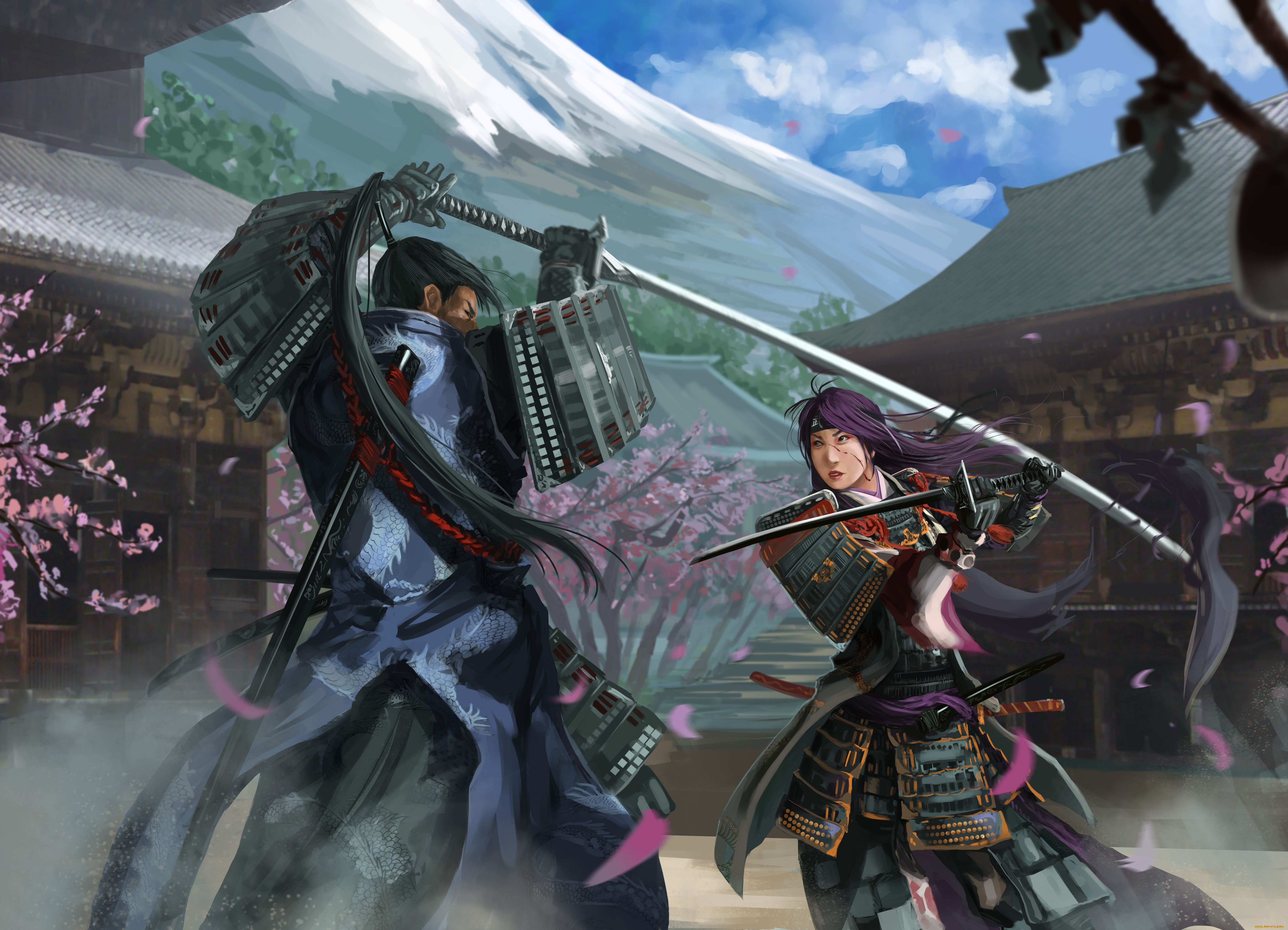 samurai, fantasy, armor, fight, katana, warrior, woman warrior download HD wallpaper