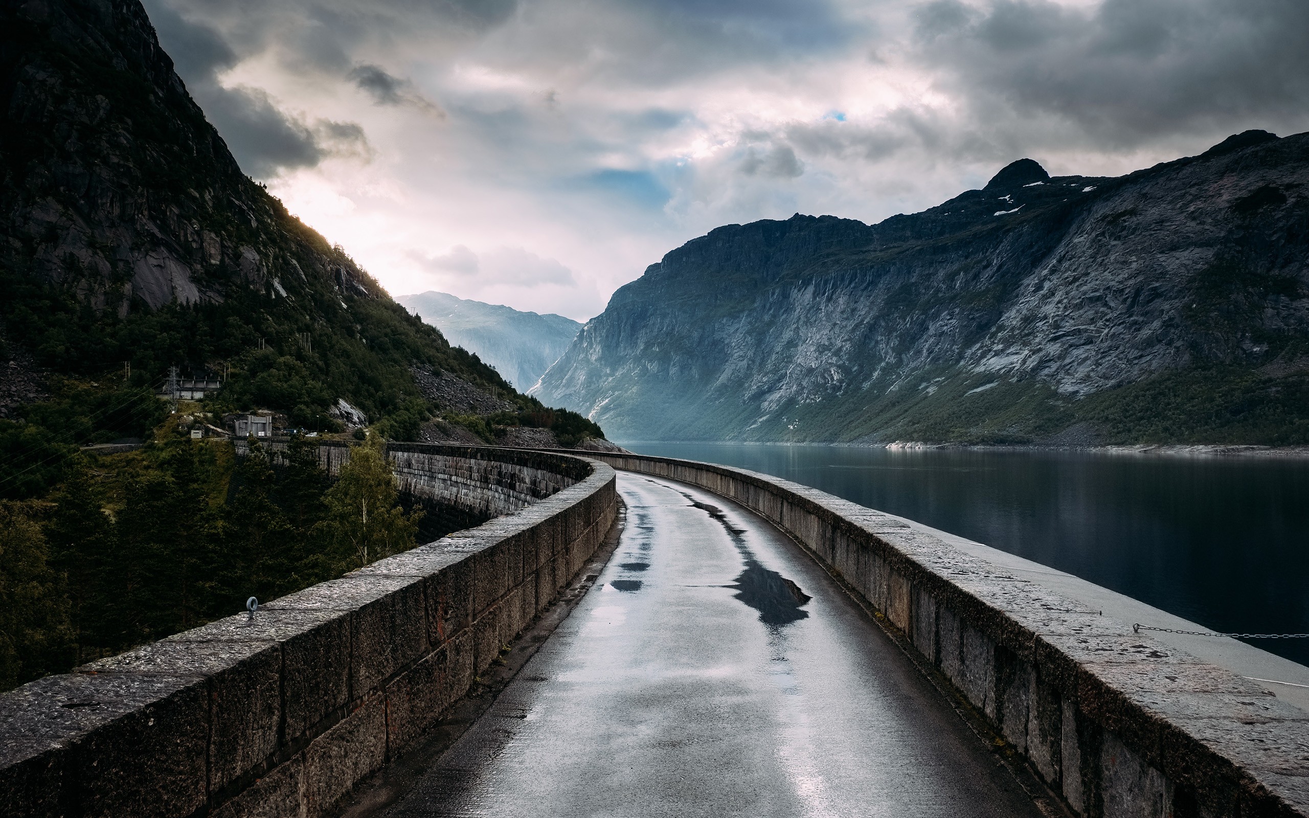 norway, man made, dam, fjord Smartphone Background