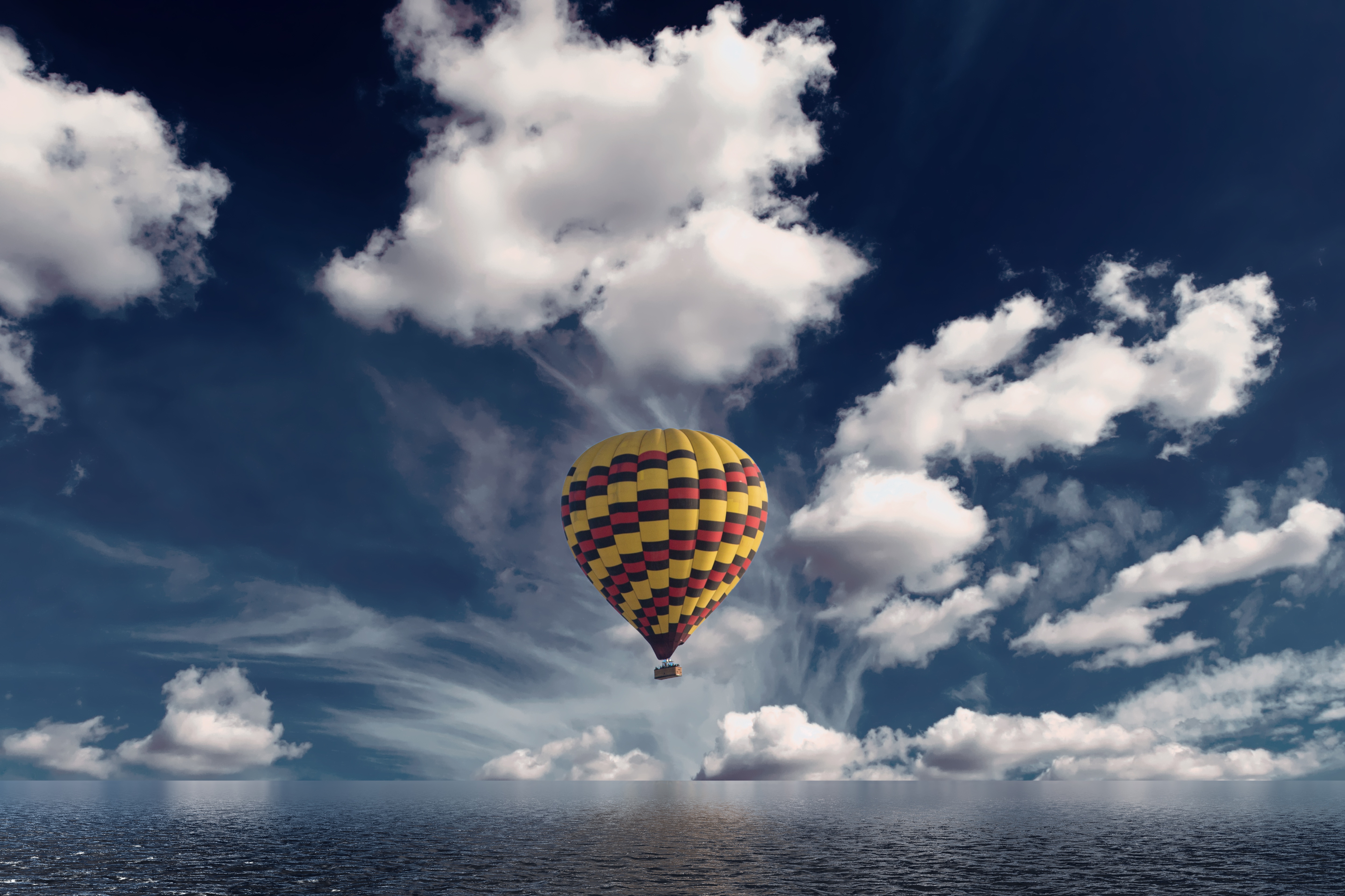 Free download wallpaper Sea, Clouds, Horizon, Miscellaneous, Balloon, Miscellanea on your PC desktop