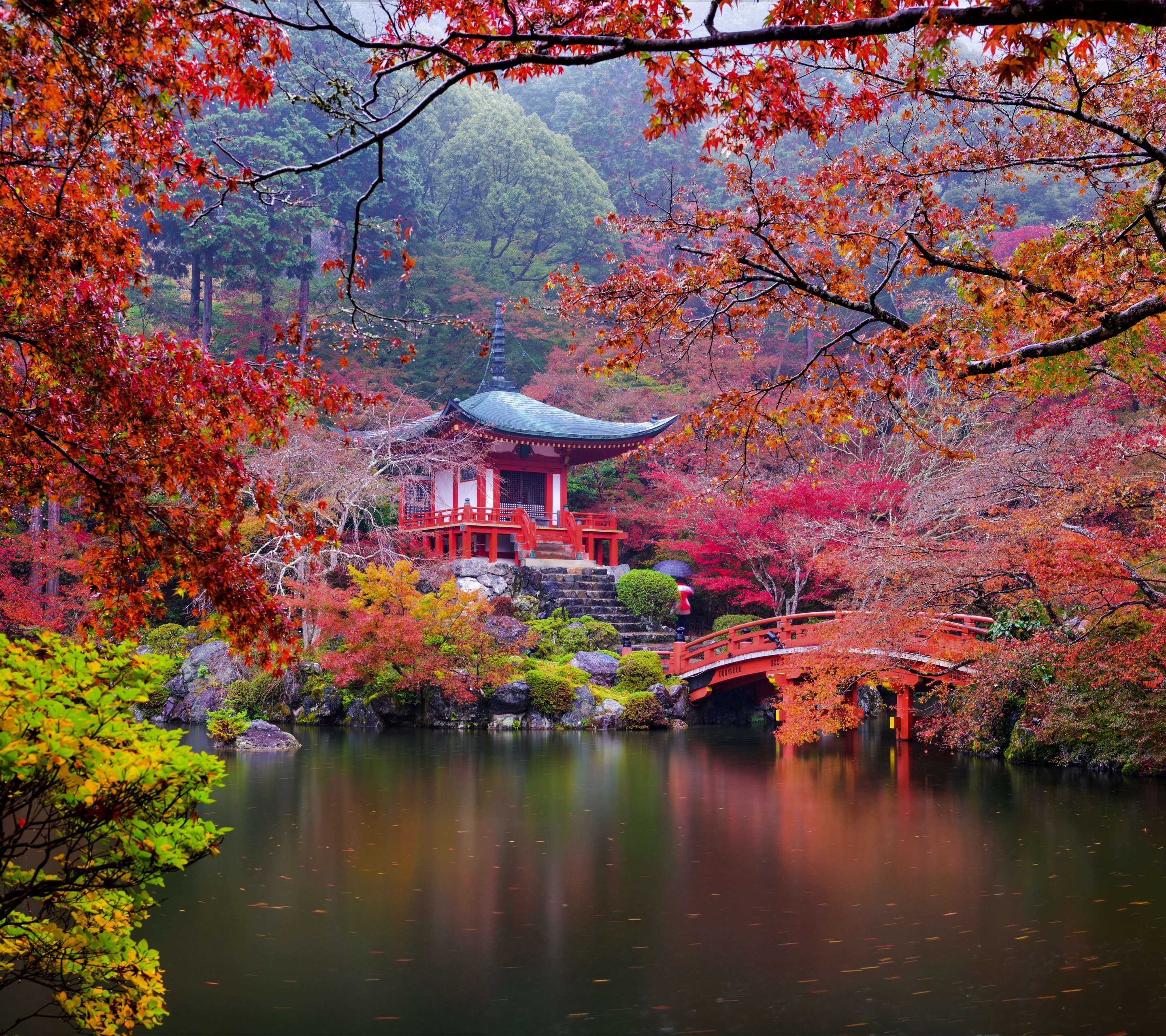 1135092 télécharger le fond d'écran religieux, daigo ji, pont, pagode, jardin japonais, automne, tomber, jardin, temples - économiseurs d'écran et images gratuitement