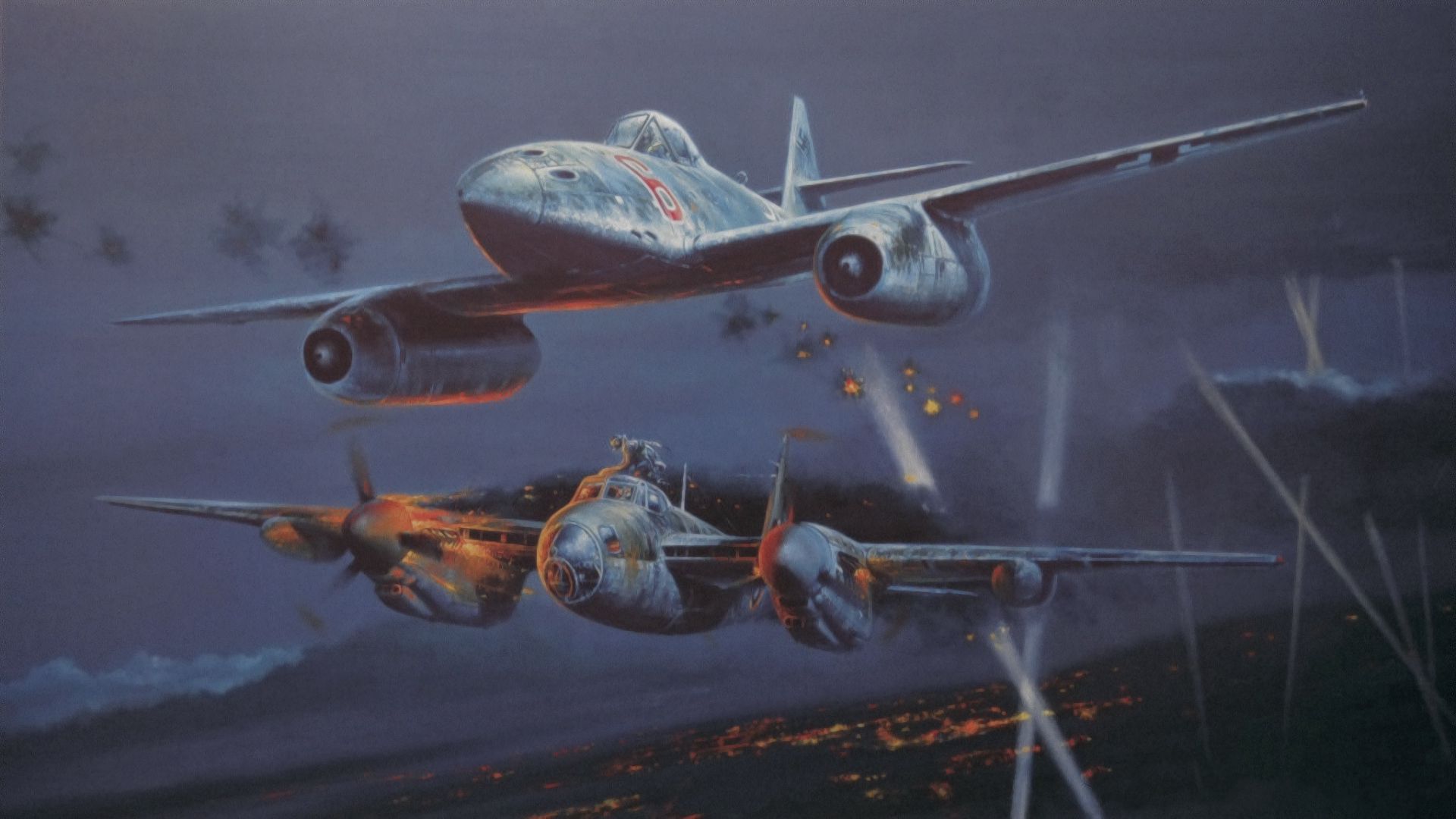 Download mobile wallpaper Messerschmitt Me 262, Night Fighter, De Havilland Mosquito, Ww2, War, Art for free.