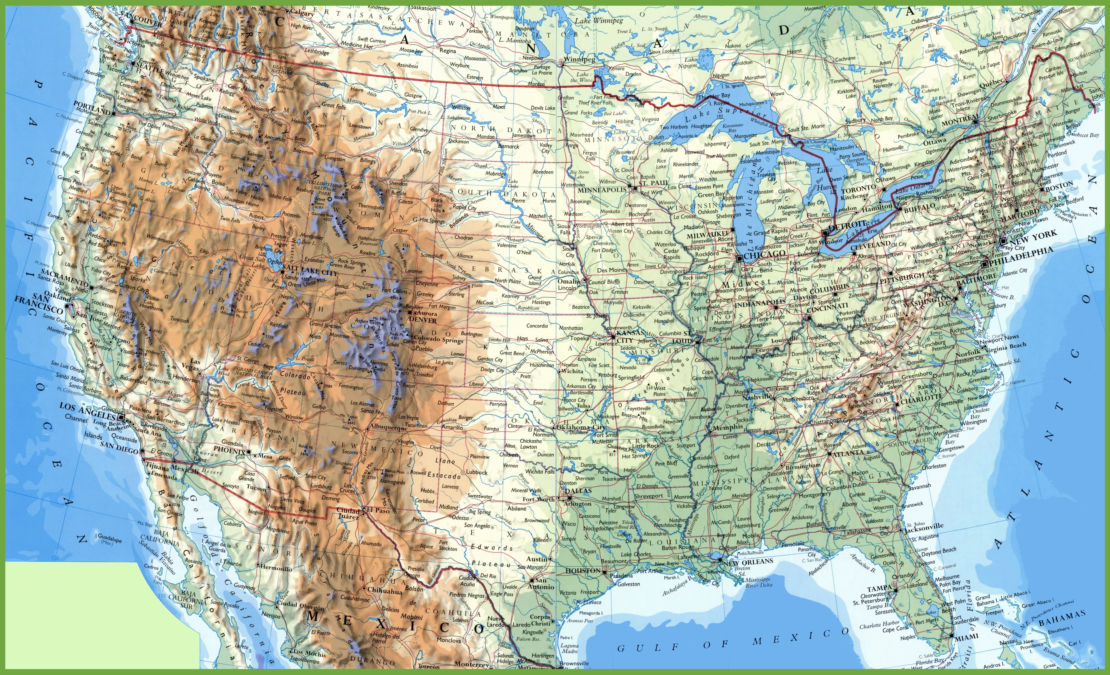Физическая карта США