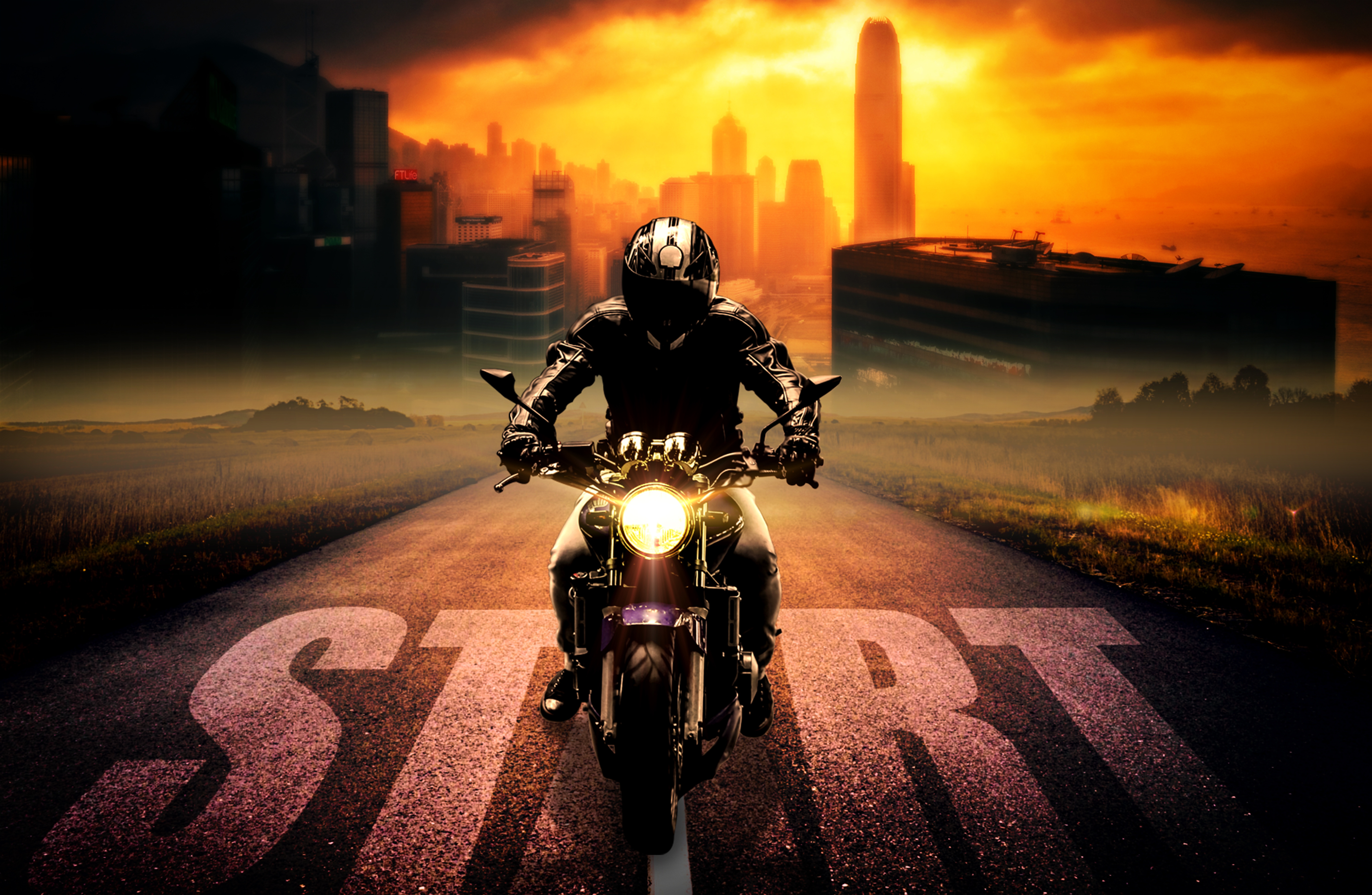 135510 Hintergrundbild herunterladen motorräder, biker, motorrad, motorradfahrer, fahrrad, photoshop - Bildschirmschoner und Bilder kostenlos