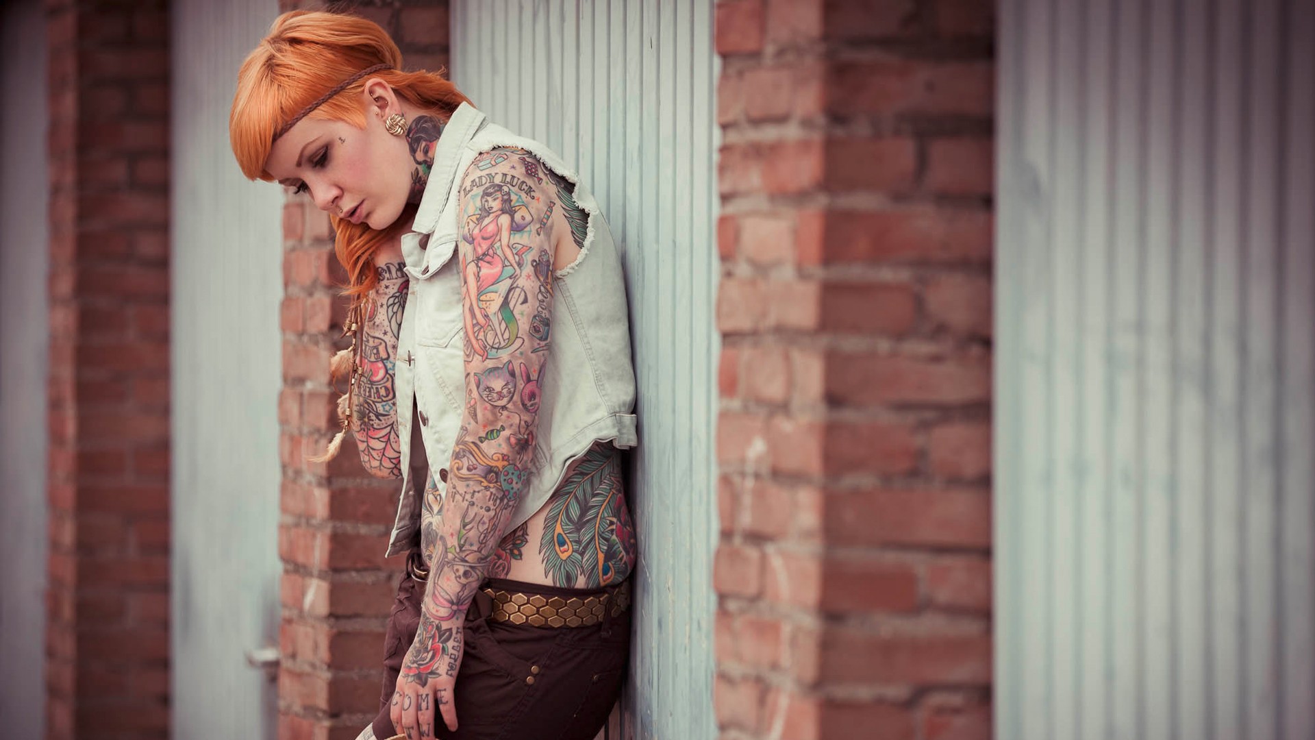 women, tattoo, redhead