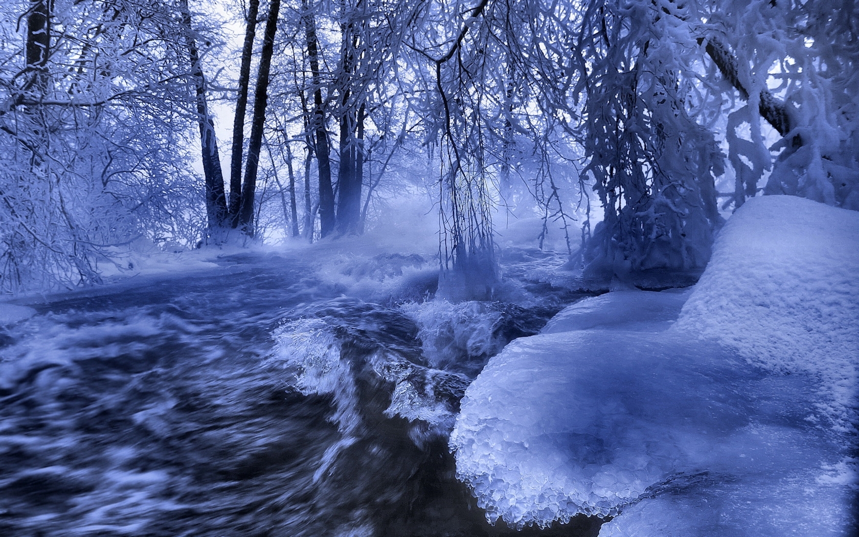 Download mobile wallpaper Rivers, Winter, Trees, Landscape, Nature for free.