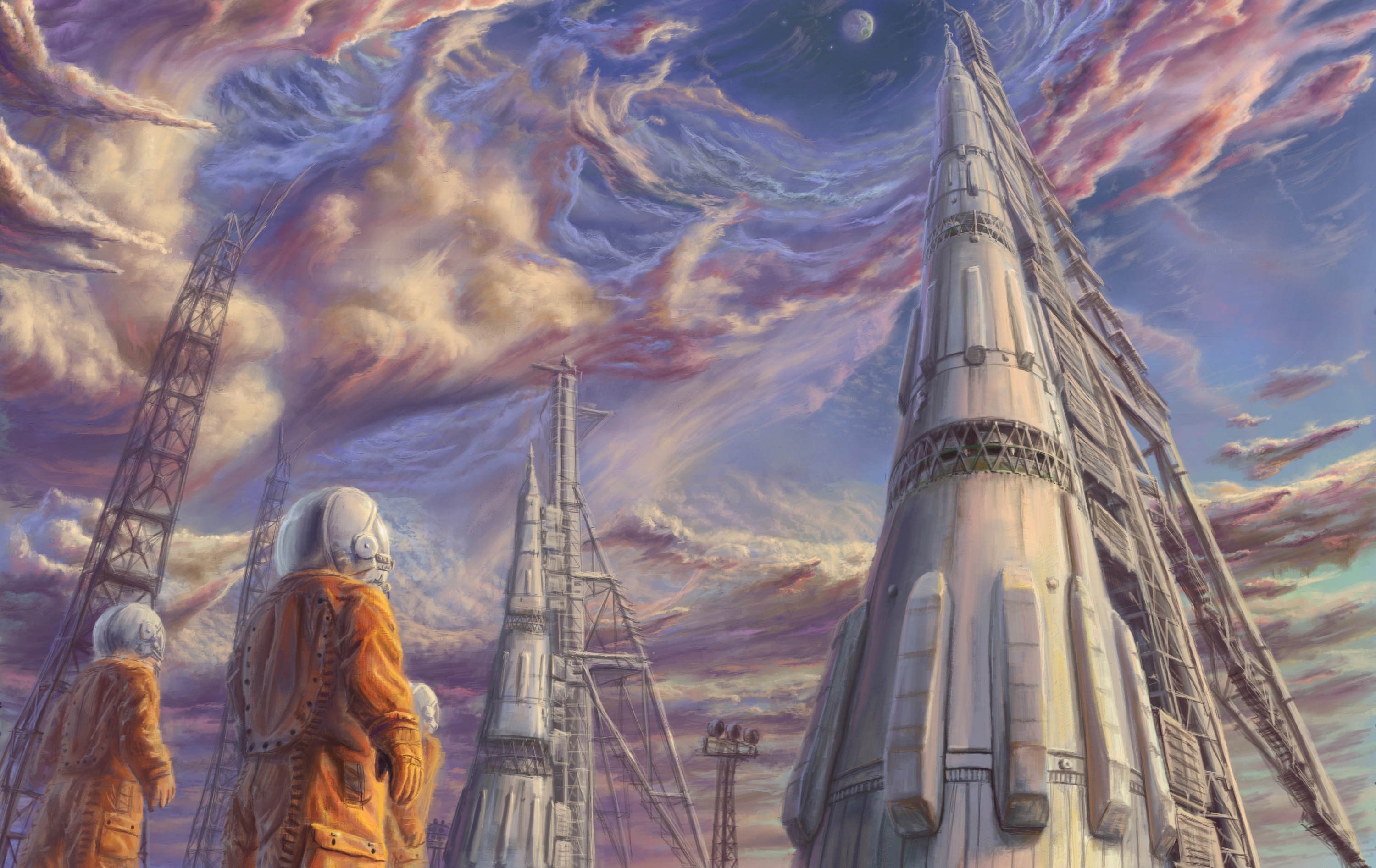 vertical wallpaper sci fi, rocket, astronaut, sky
