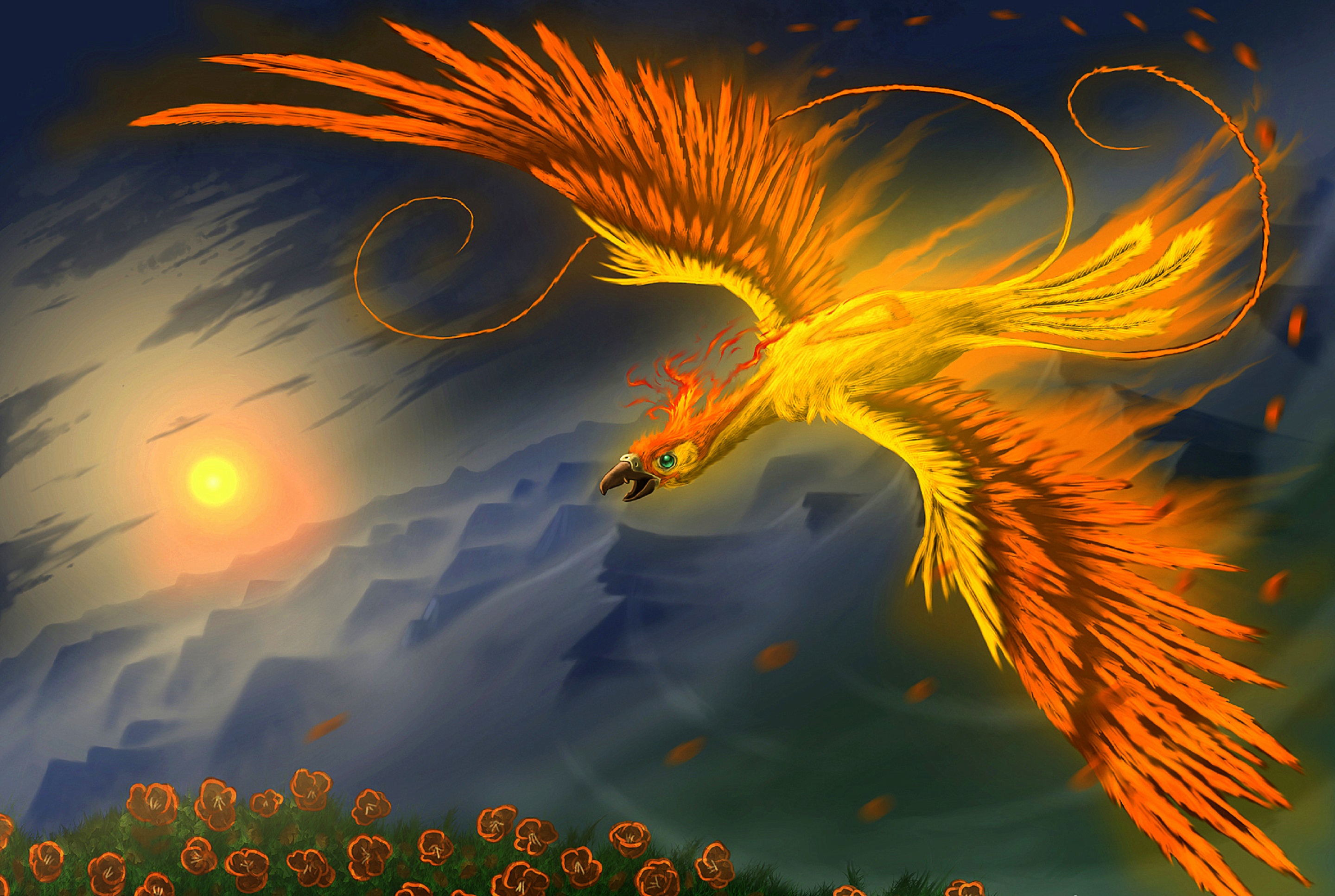 Download mobile wallpaper Fantasy, Bird, Golden, Phoenix, Fantasy Animals for free.
