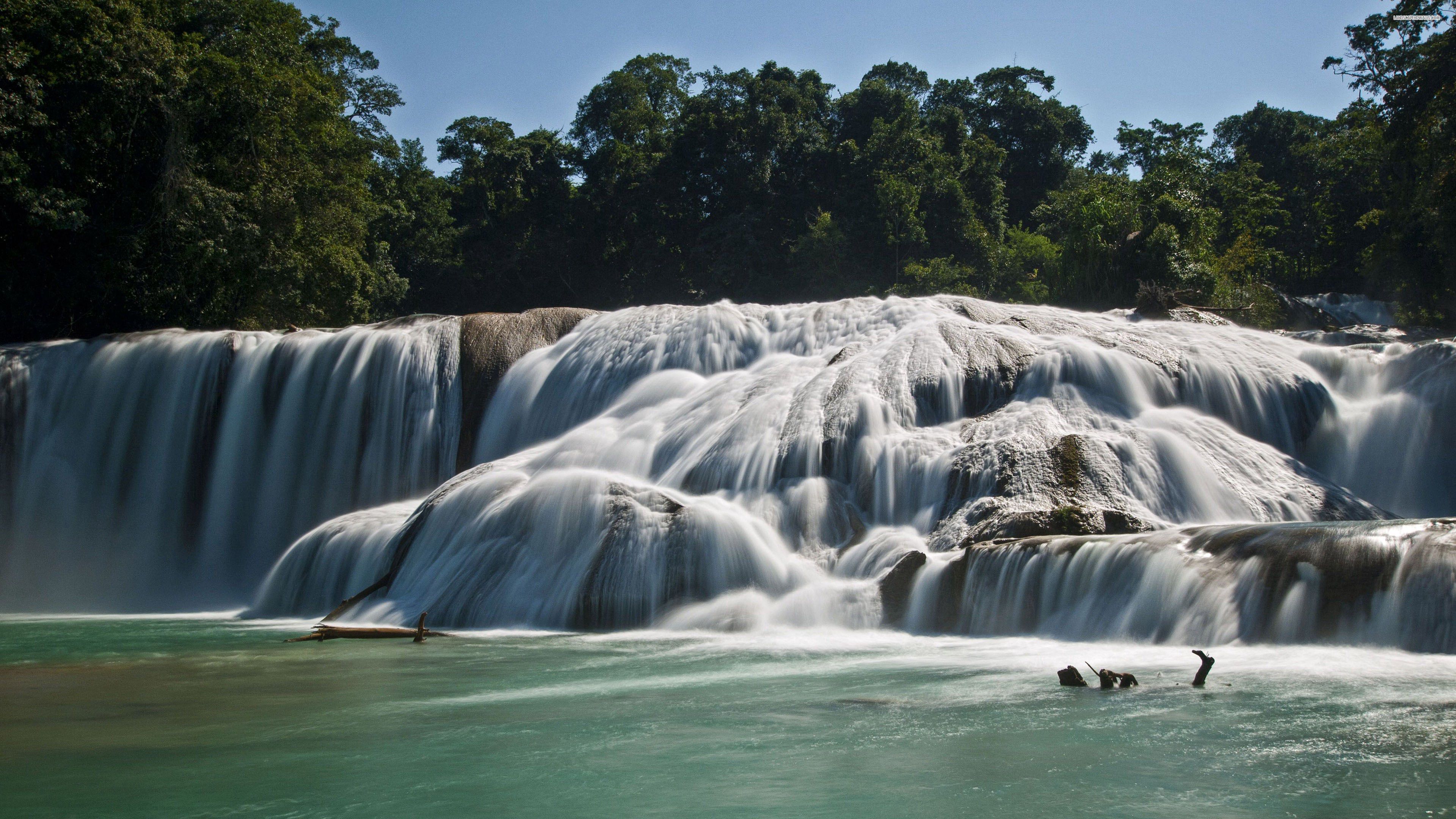 Laden Sie das Agua Azul, Blaues Wasser, Mexiko, Natur, Wasserfall-Bild kostenlos auf Ihren PC-Desktop herunter