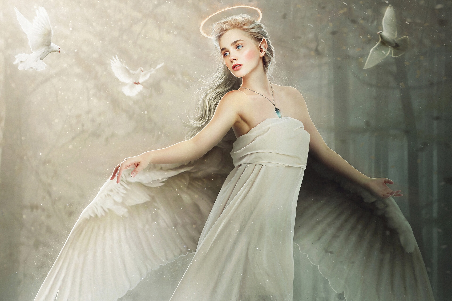 Ангел в белом платье. Девушка - ангел. Девушка с крыльями. Девушка с белым крылом. Ангел блондинка.