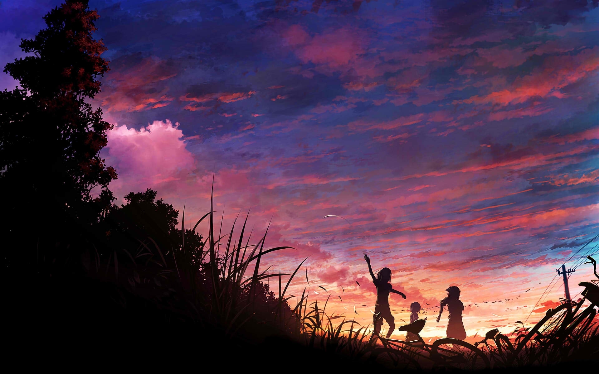 anime, sunset