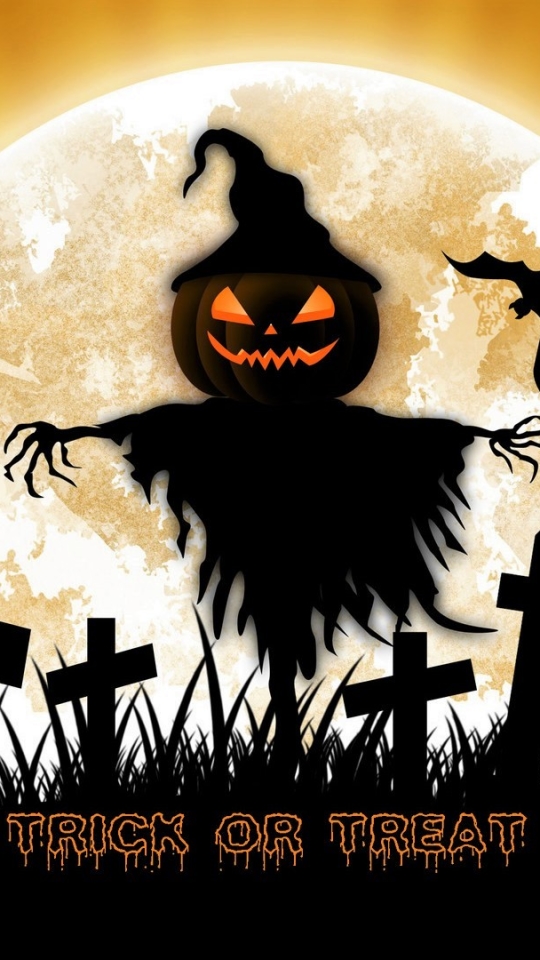 Download mobile wallpaper Halloween, Moon, Holiday, Scarecrow, Jack O' Lantern, Trick Or Treat for free.