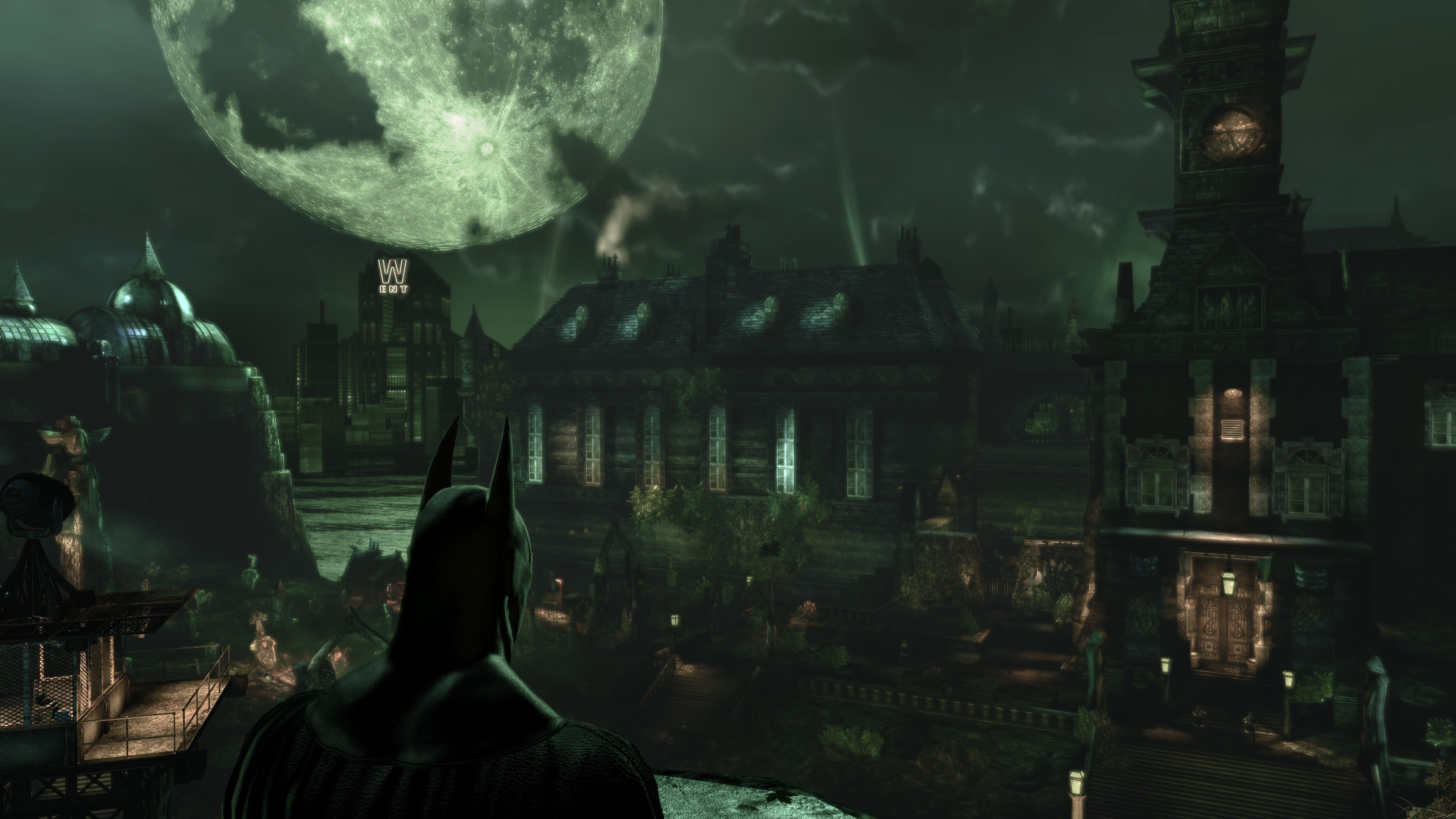 video game, batman: arkham asylum, asylum, moon, night, batman phone wallpaper