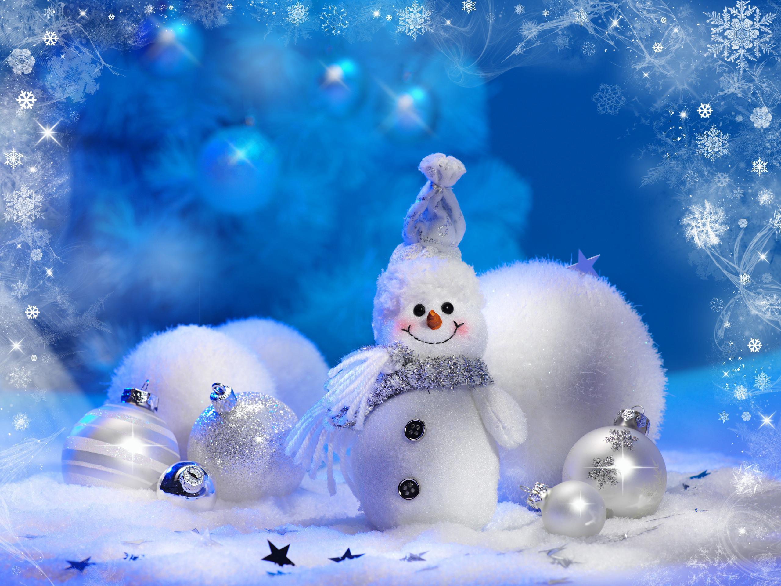 christmas xmas, holidays, winter, new year, snowman, blue Full HD