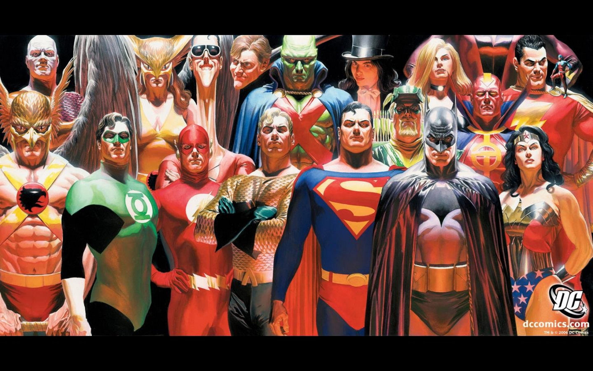 comics, justice, aquaman, atom (dc comics), batman, billy batson, carter hall, dc comics, elongated man, flash, green arrow, green lantern, hal jordan, hawkgirl (dc comics), hawkman (dc comics), katar hol, martian manhunter, metomorpho, oliver queen, plastic man, red tornado, shayera hol, shazam (dc comics), superman, wonder woman, zatanna
