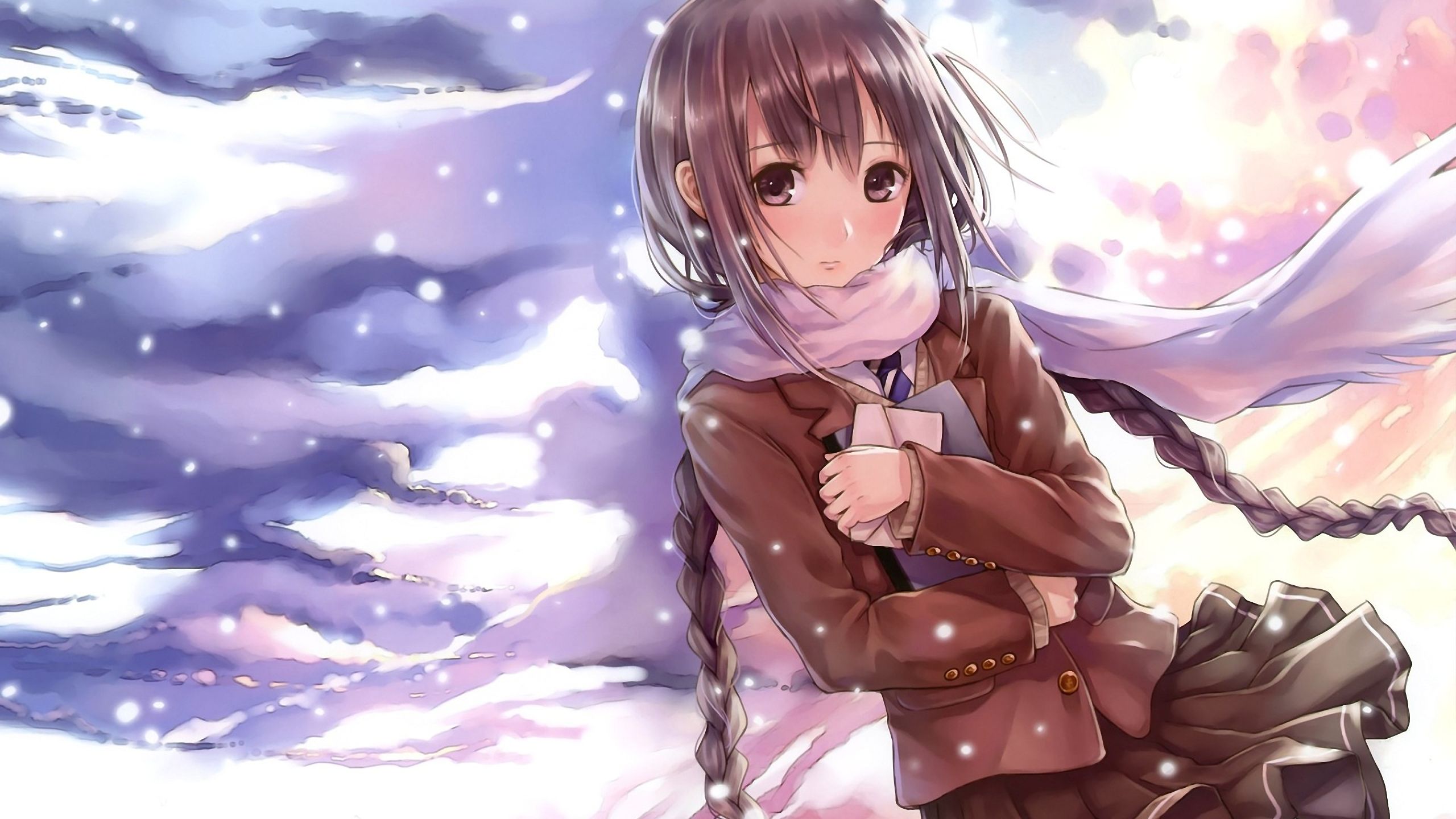 vertical wallpaper winter, anime, original, scarf