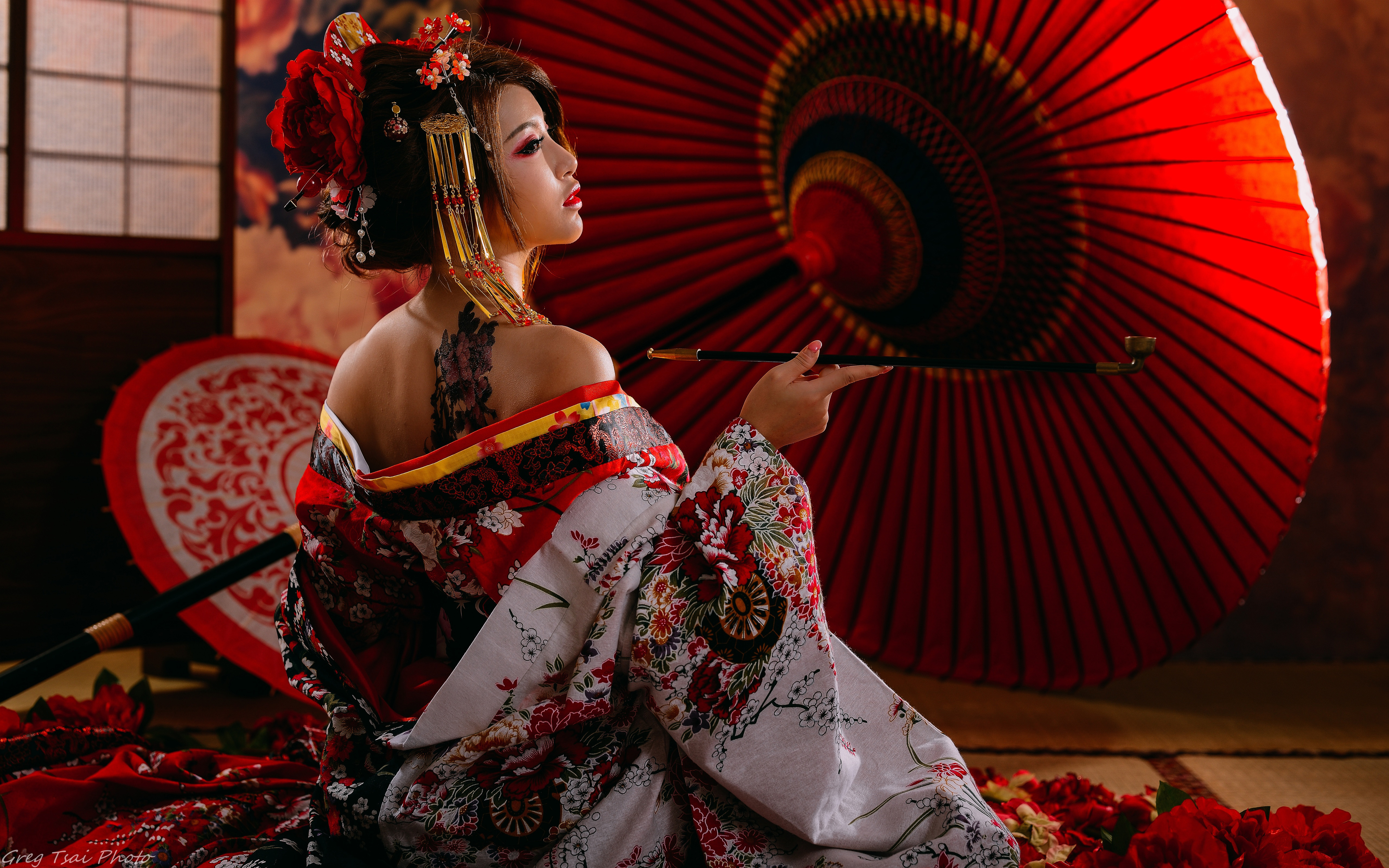 Geisha with Red Umbrella